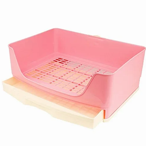 Cajas de Arena Caja de Arena de Conejo Grande con Caja de cajones, Caja de Inodoro de la Esquina de la Esquina de la cornería de la Pet de Mascotas con la Rejilla para la operación fácil, Mascota más