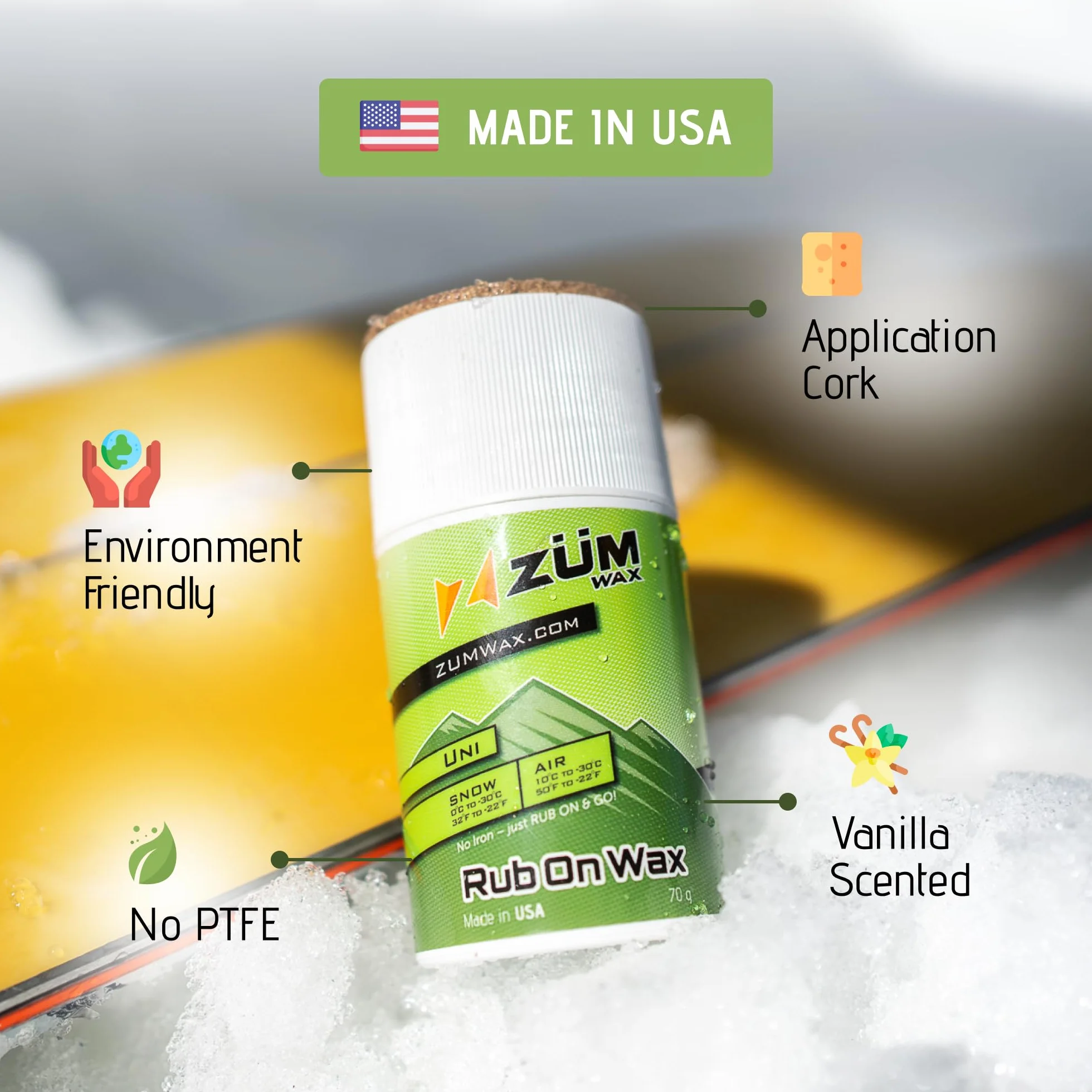 RUB ON Wax Ski Snowboard All Temperature Universal 70 gramos