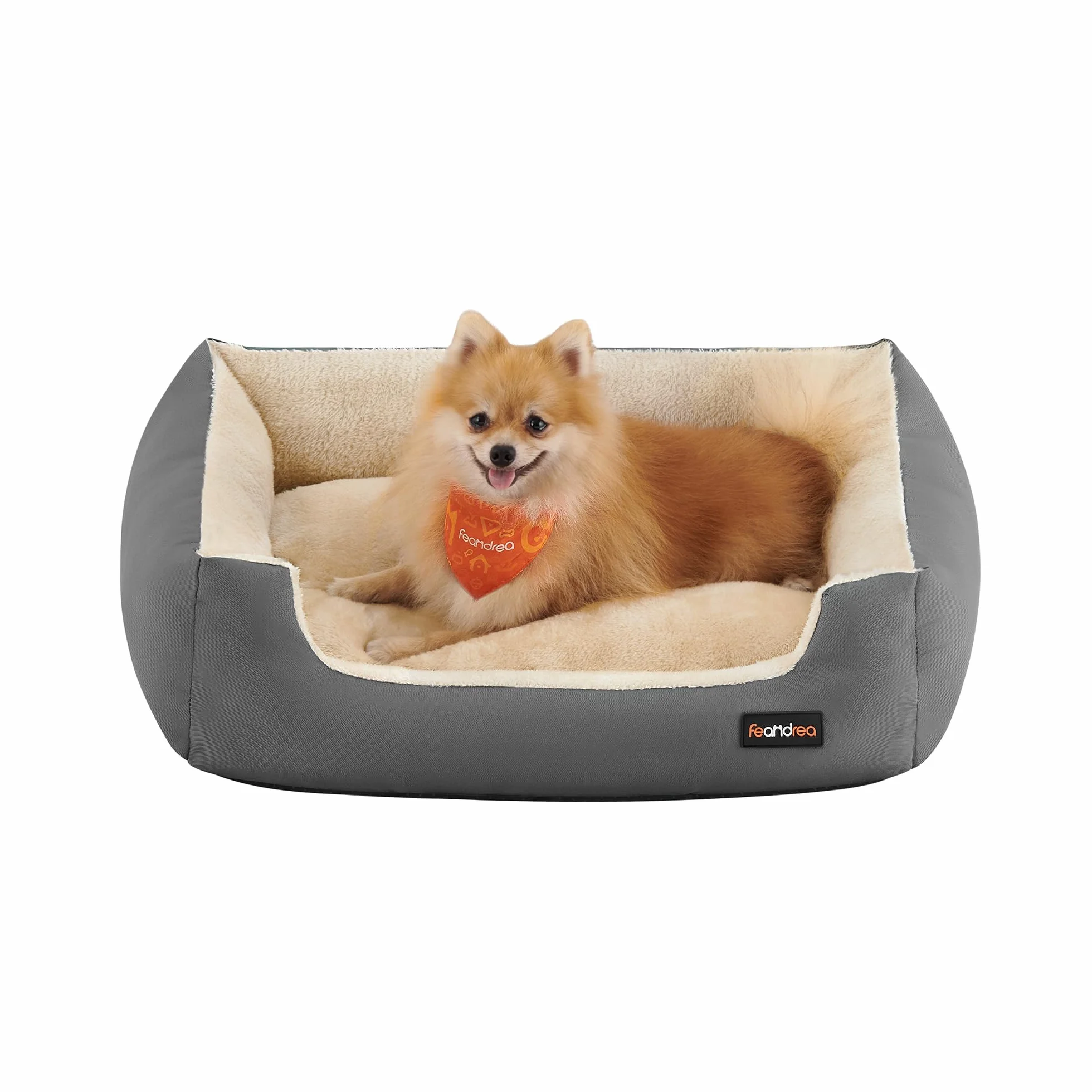 Feandrea Cama para Perros, Sofá Cama para Mascotas, Alfombra Extraíble y Reversible, Bordes Elevados, Base Antideslizante, Talla M, 70 x 55 x 21 cm, Gris Paloma y Beige Arena PGW003G01