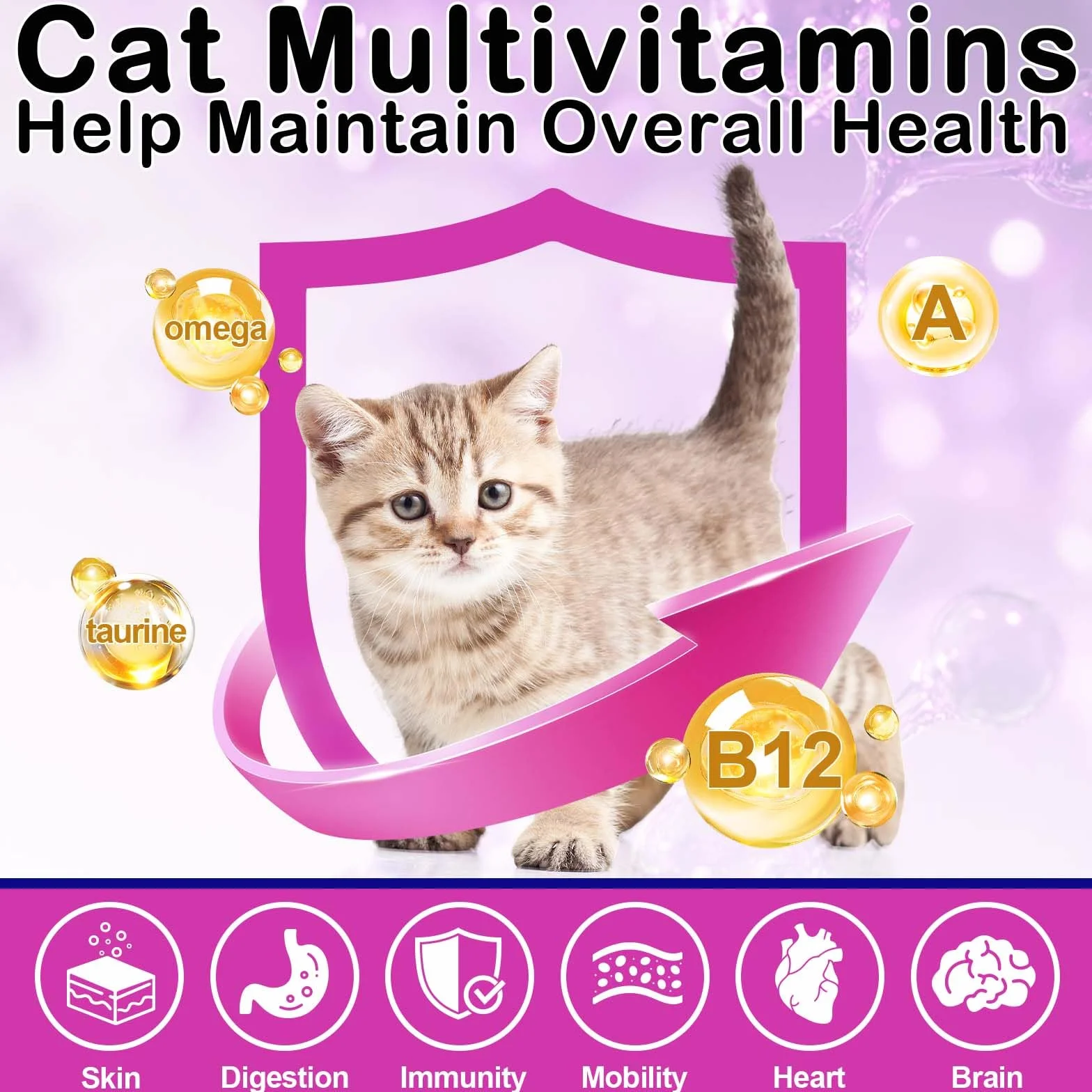 Vitaminas Esenciales Diarias para Gatos - Snacks Masticables Multivitamínicos 15 en 1 con Taurina, Ácidos Grasos Omega, Prebióticos y Mejillón de Labio Verde para Apoyo Inmunológico, Digestivo y Artic