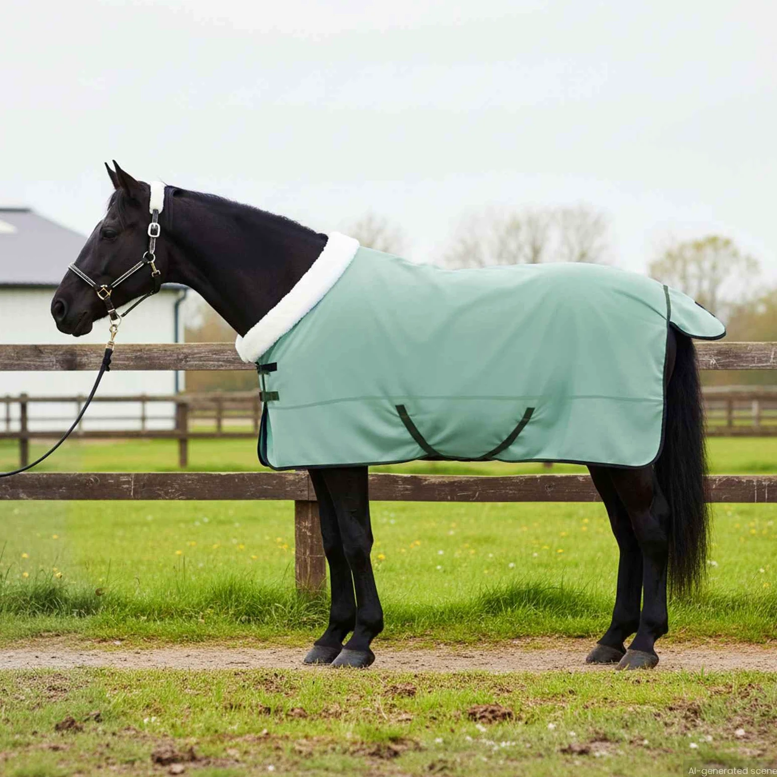 Manta para caballo verde oscuro de 135 cm, forro polar, manta de invierno con hebillas ajustables y diseño a prueba de viento para transporte de pastos, transpirable, con cinturón abdominal y