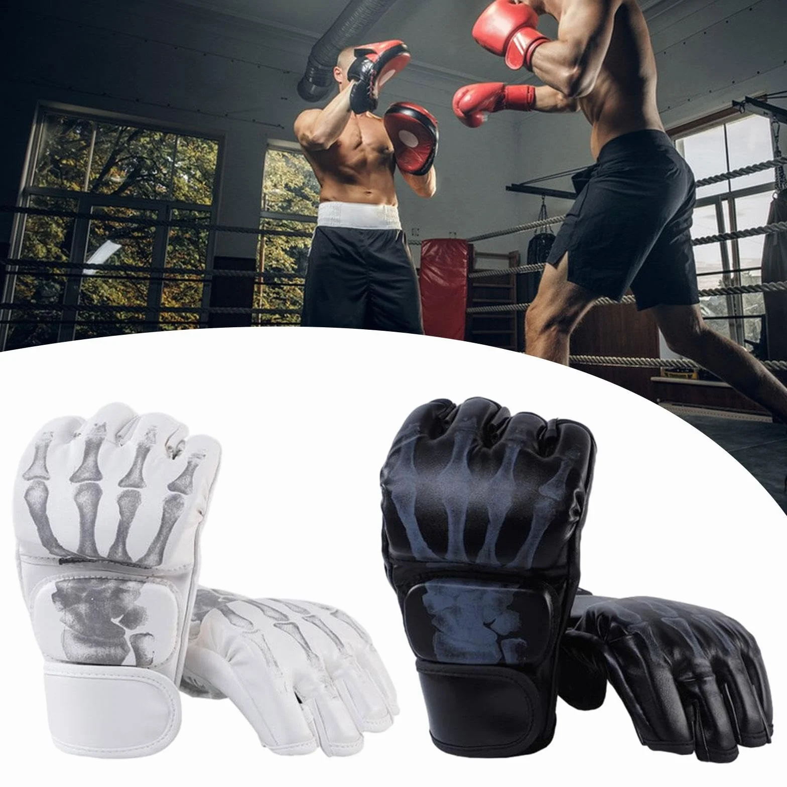 Guantes MMA Kickboxing Medio a Prueba de Golpes con Palma Abierta para Boxeo Lucha Artes Marciales 2 Pares