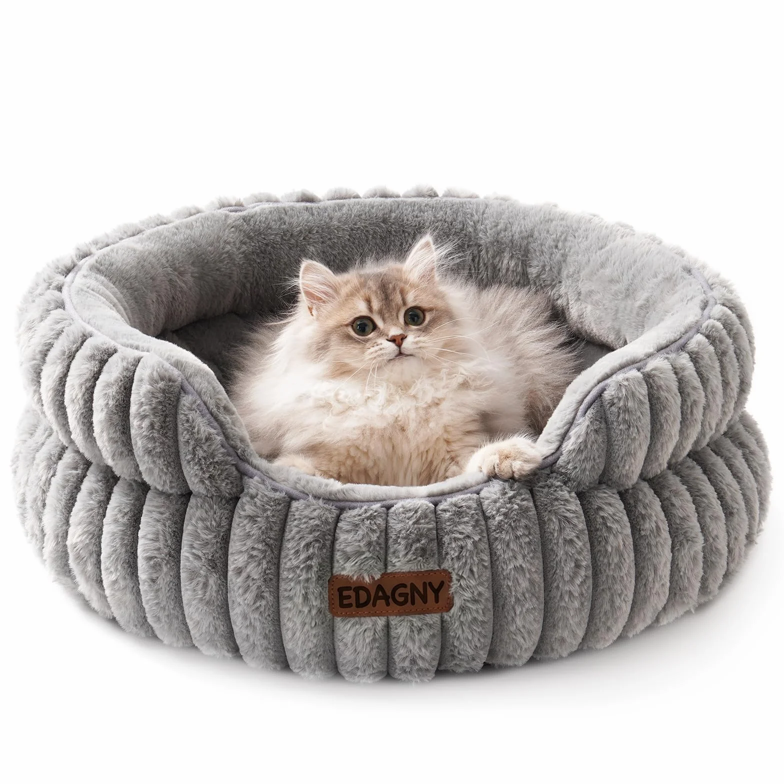 EDAGNY Elegantes Camas para Gatos Camas Perros - Redonda Suave Cama para Perros Pequeños y Medianos Perro, Lavable Calmante Cama para Mascotas (Gris, 51cm x 51cm x 20cm)