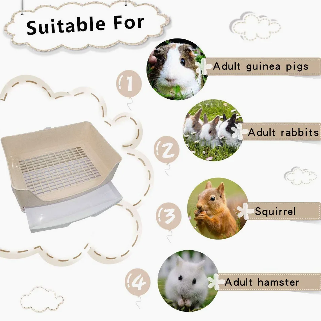 PINVNBY - Caja de arena para conejos de Indias, tamaño grande, para mascotas con cajón, caja de inodoro para perros y conejillos de indias, chinchilla hurón erizo pequeños animales (marrón)