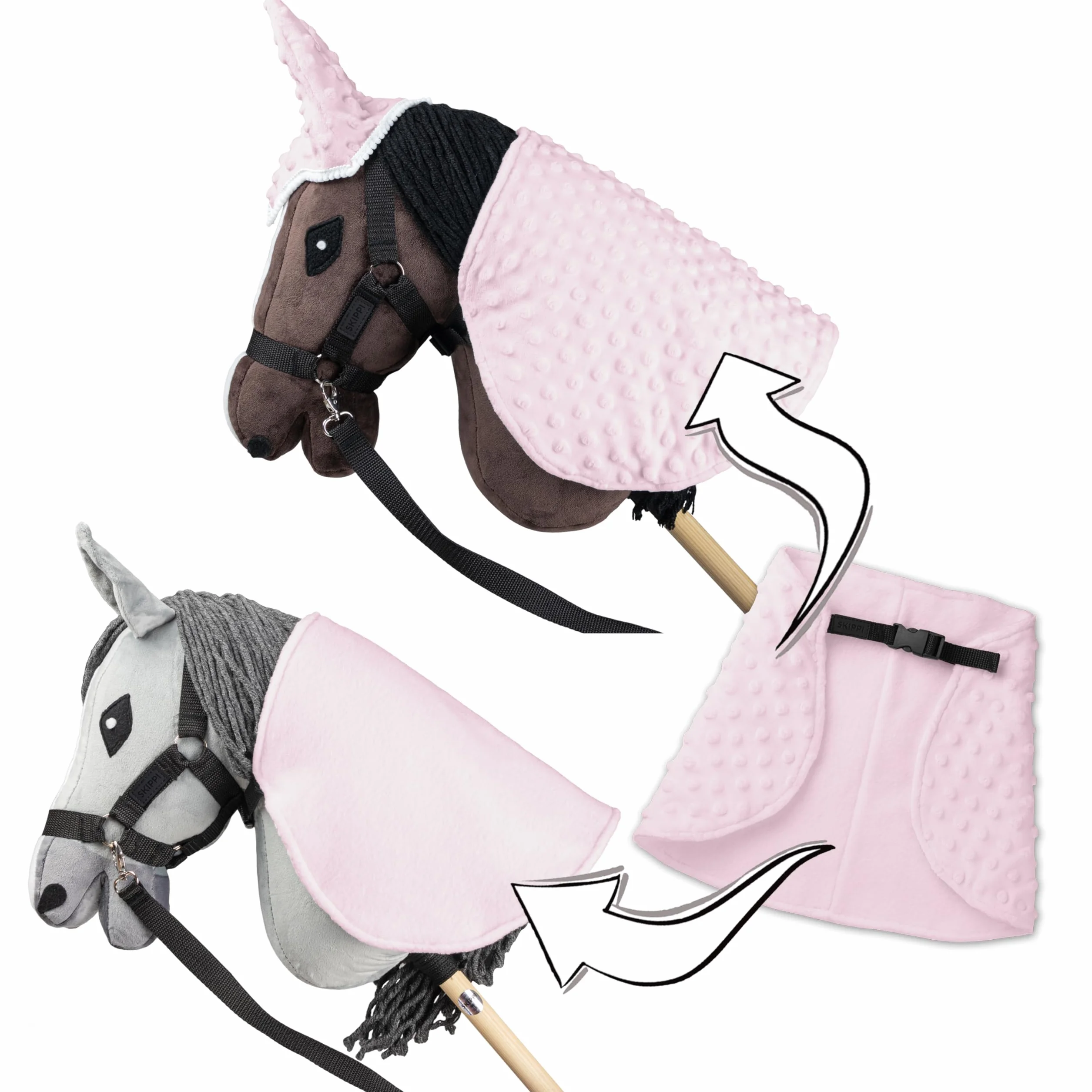 SKIPPI Manta y Orejeras para Hobby Horse – Rosa, Caballo Hobby Horse Accesorios