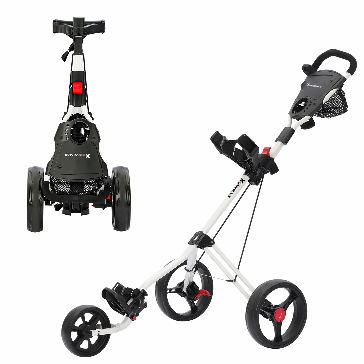 XDriveMax GC27 Carrito de Golf Plegable Ligero 3 Ruedas con Soporte para Tazas