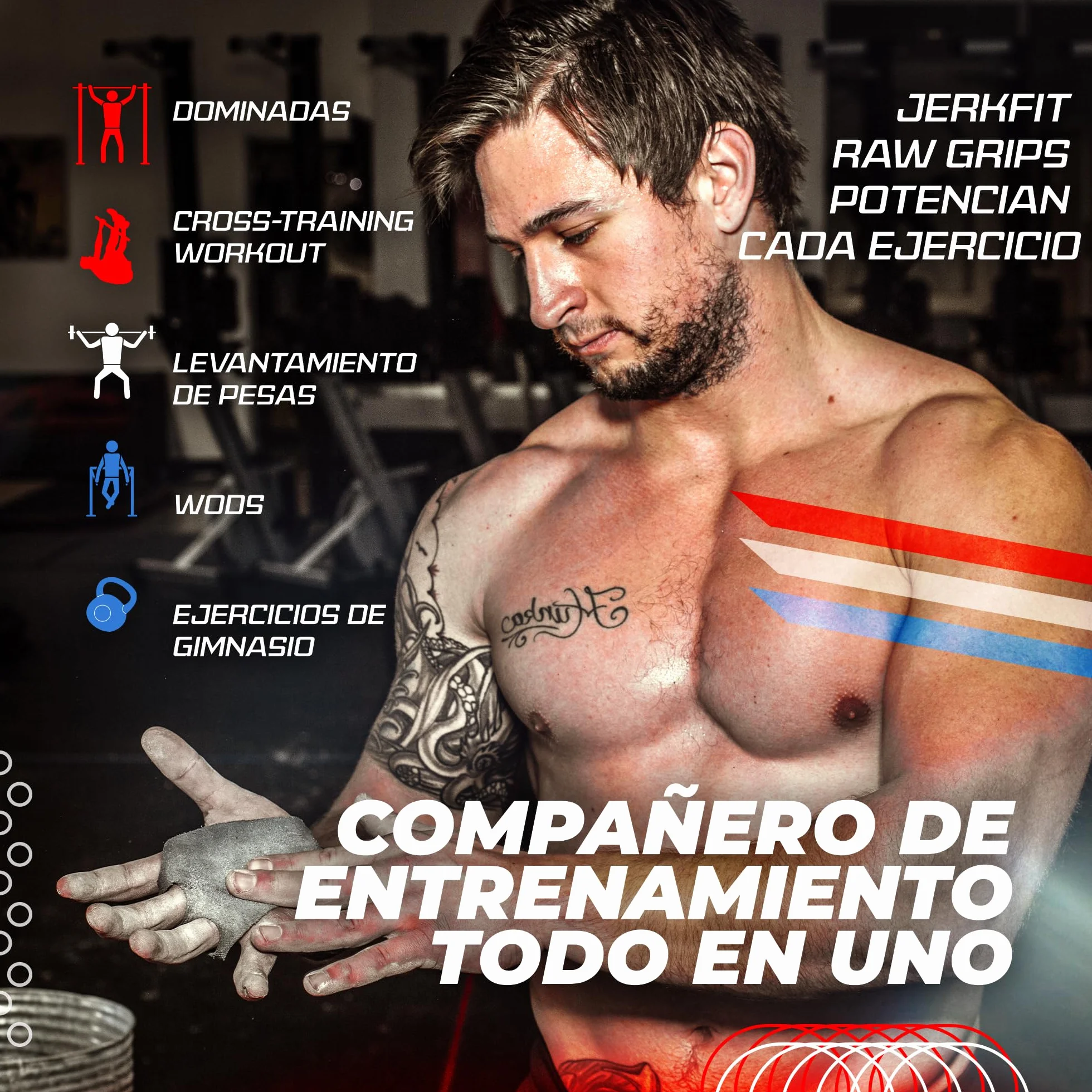 JerkFit Raw Grips Agarre de Cuero 2 Dedos para Gimnasia Cross Training Protección de Palmas Levantamiento de Pesas
