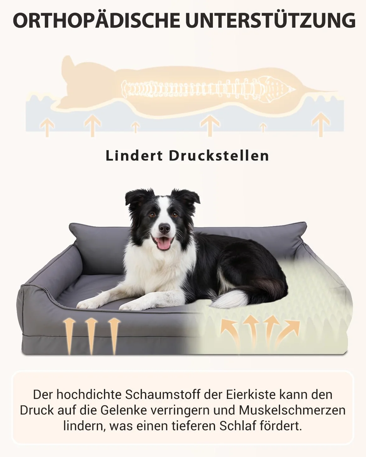 Ortopédica Cama Perro Medianos, Sofá Perro de Cuero Sintético Impermeable–91x68 cm, Espuma de Huevo, Cama para Perros Desenfundable y Lavable, Colchon Perro Antideslizante, Gris