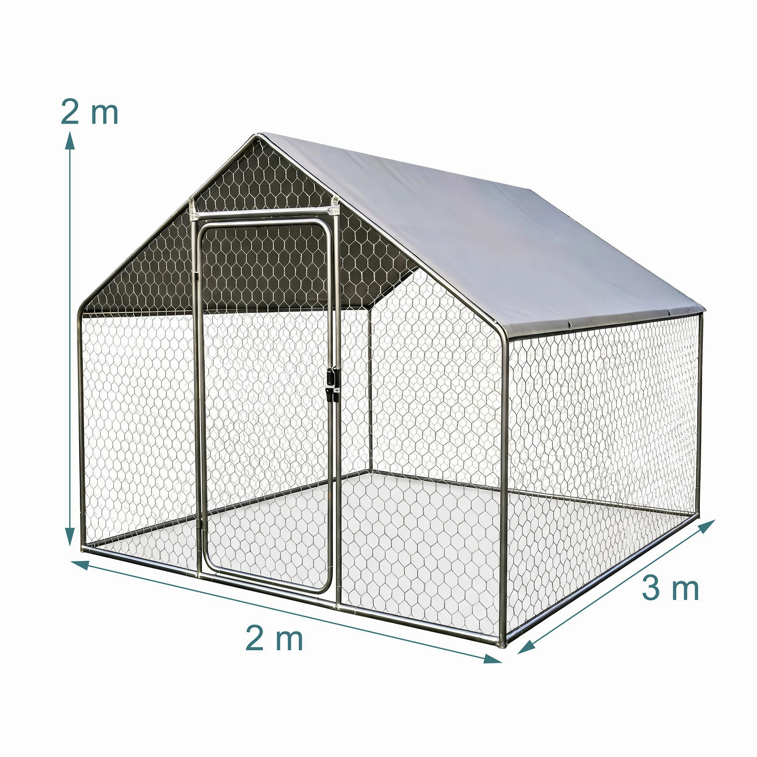 Relaxdays Recinto para Perros 2 x 2 x 3 m, Cubierta Solar, Plata | Pestillos, animales pequeños, aves de corral, gallinero