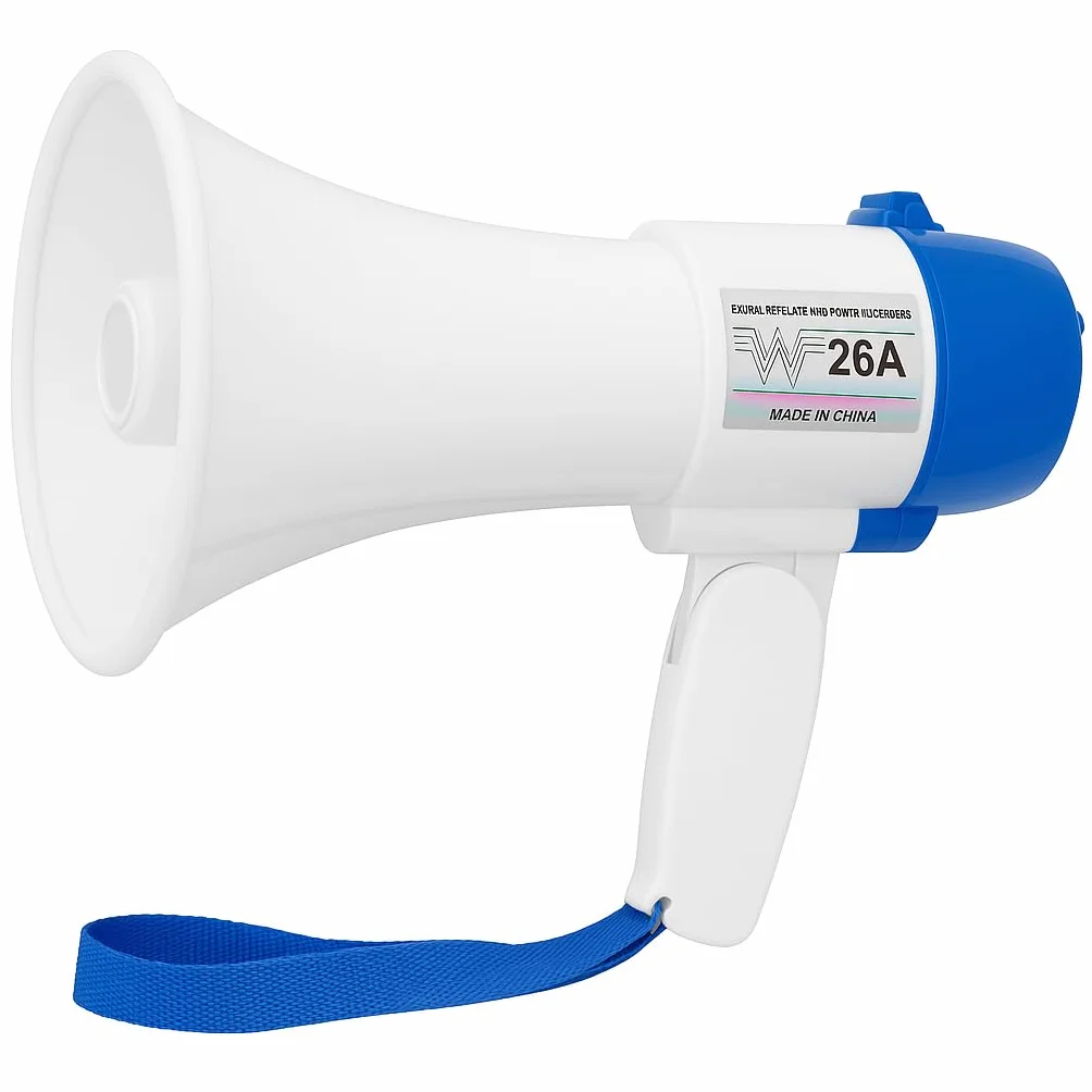Megáfono portátil 40 W recargable con sirena, grabadora, LED y USB – Alcance 800 m – Modelo 26 A – Blanco/Azul