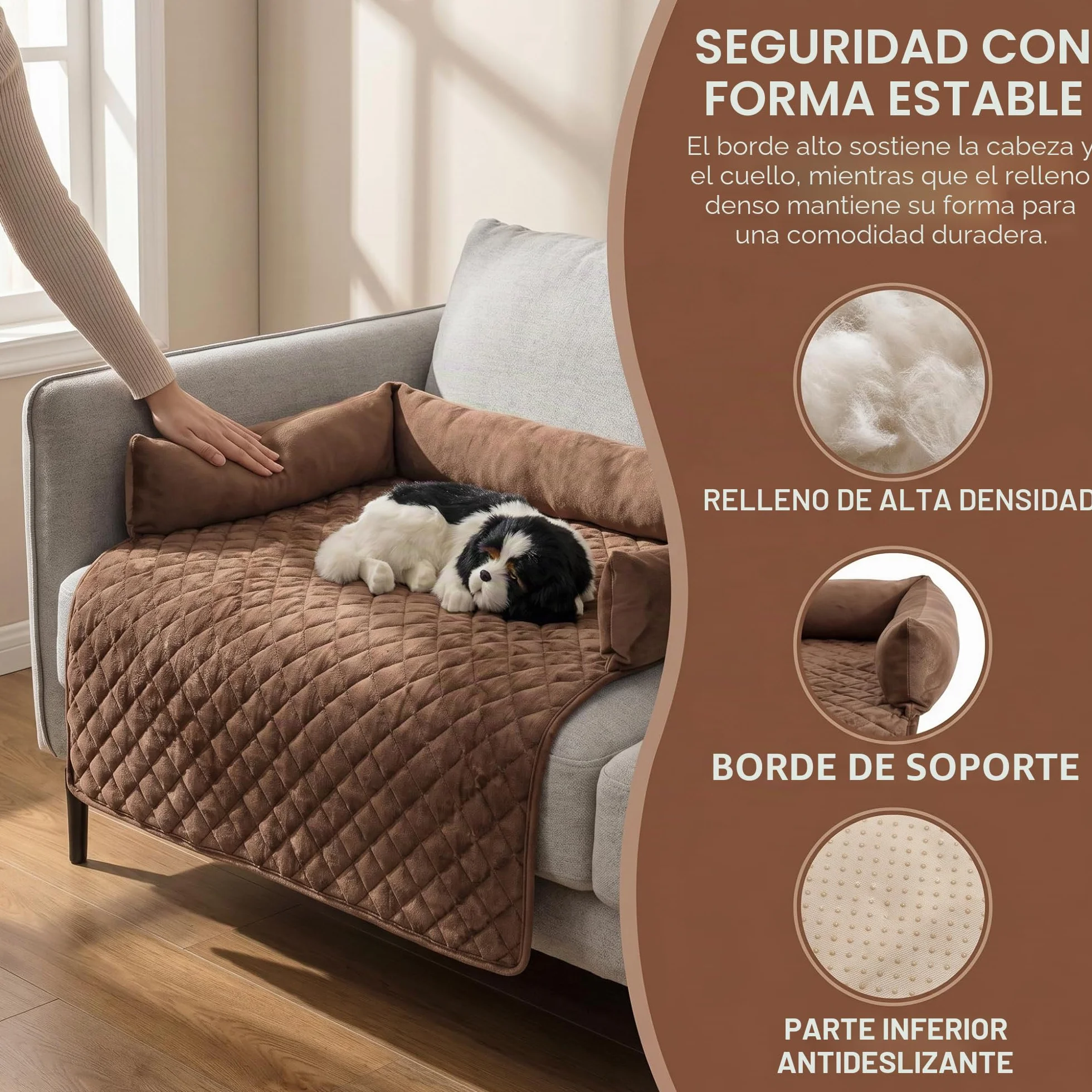 OKYUK Cama para Perros, Protección para Sofá, Hecha a Mano, Lavable, Cojín y Alfombrilla para Perros Grandes, Medianos y Pequeños (Café, 75 x 75 cm)