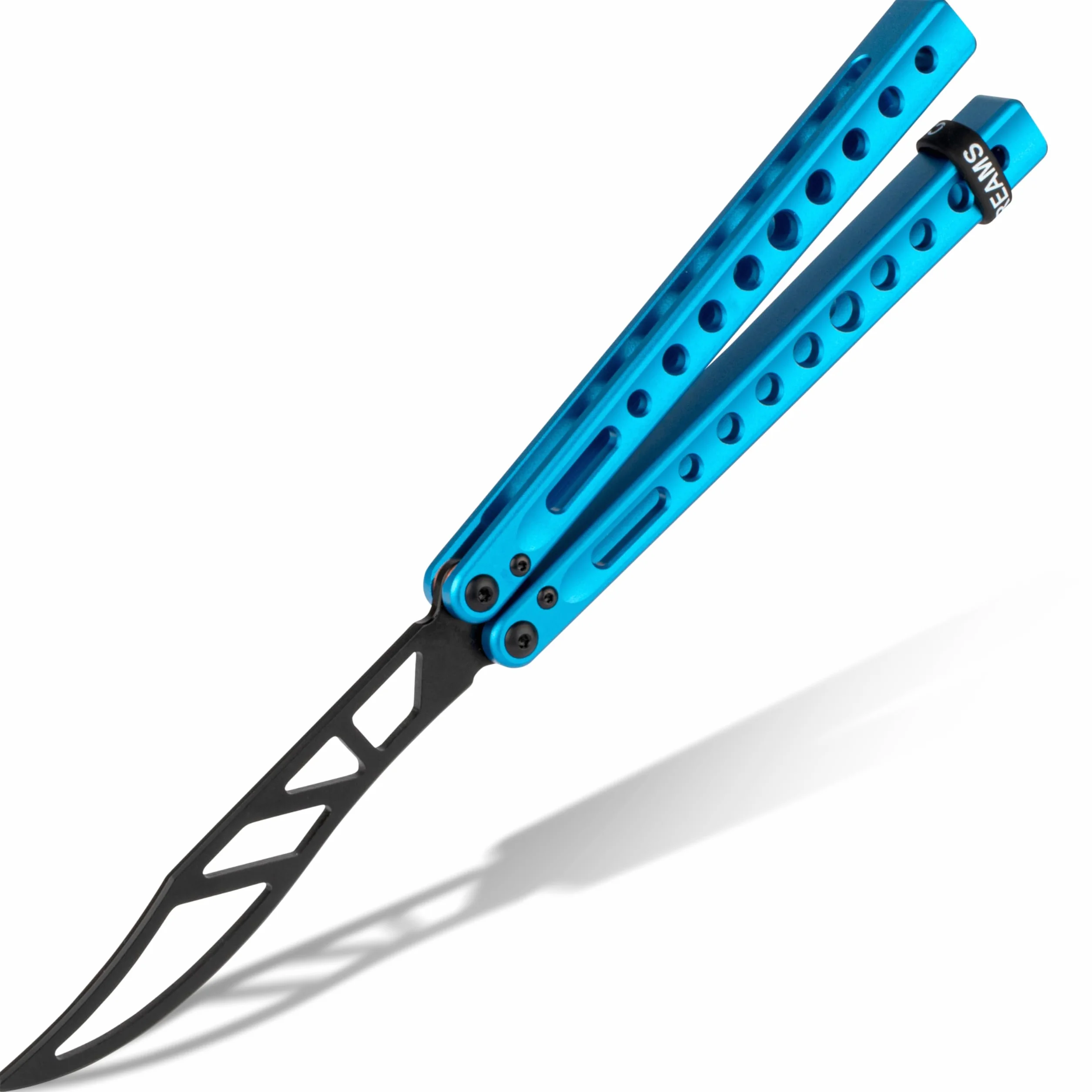 Entrenador profesional de mariposas CNC aluminio hoja roma cuchillo entrenamiento azul