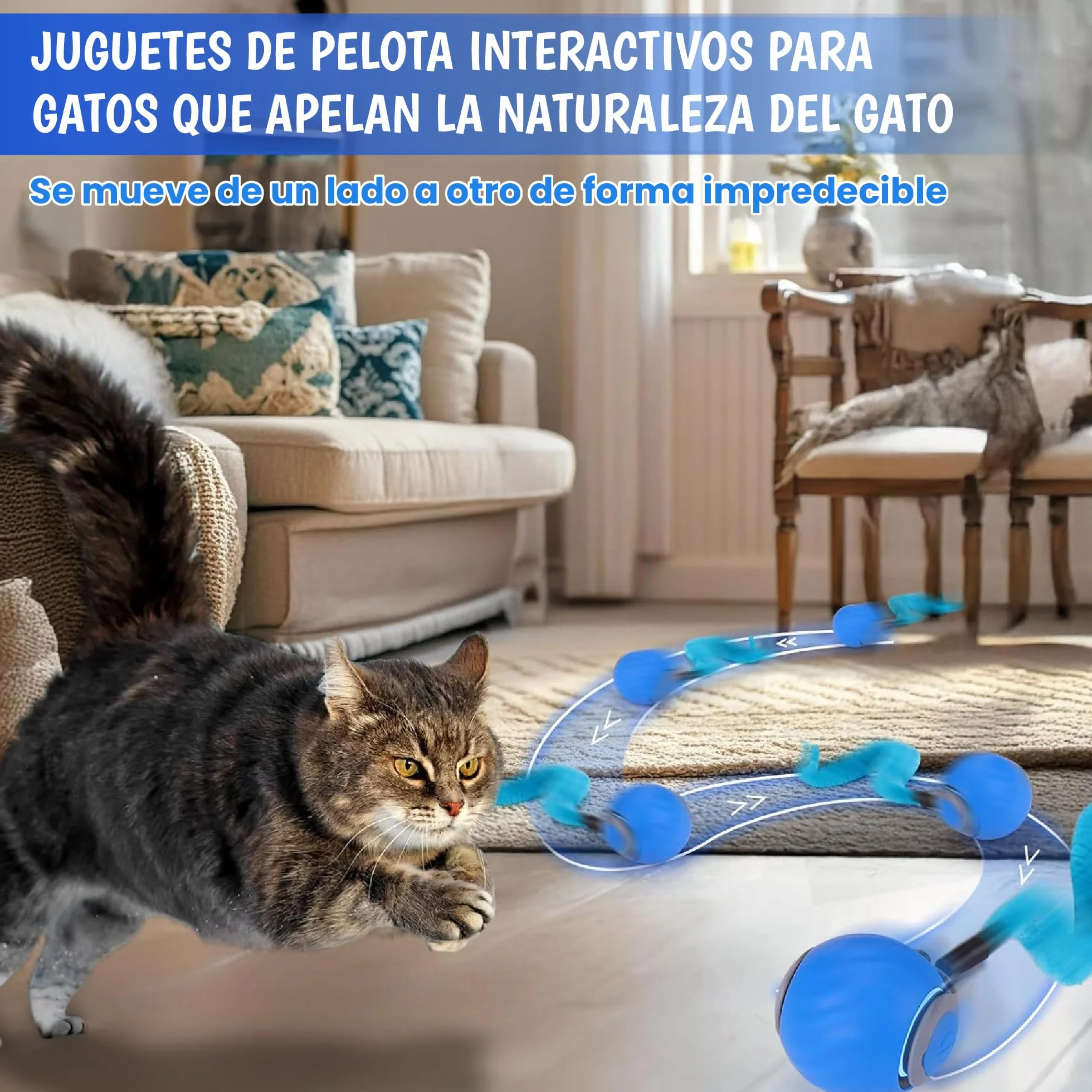 Doggie Juguete Gato 2 Velocidades - Juguete Interactivo Gato y Pelota Interactiva para Gatos - Juguetes para Gatos Innovadores - Cat Toy para Ejercicio y Diversión