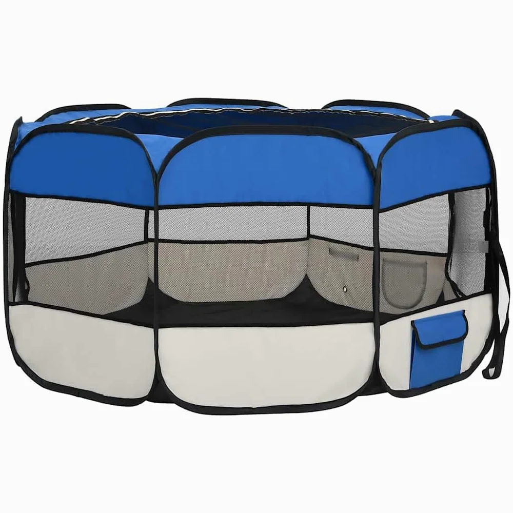 Parque plegable para perros, 125 x 125 x 61 cm, con bolsa de transporte, jaula de entrenamiento y juego de acero resistente, techo y puerta de red con cremallera, bolsillos laterales para juguetes