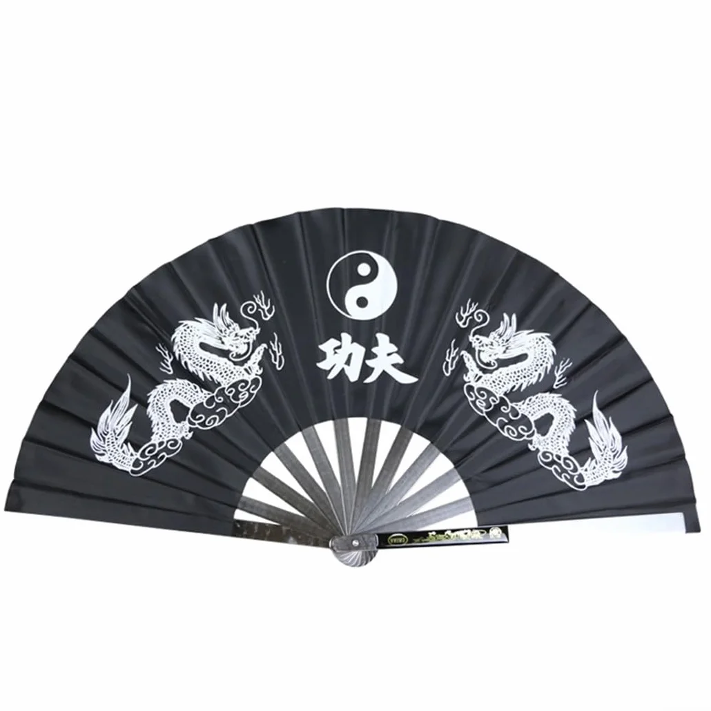 Abanico de defensa personal de Tai Chi de acero inoxidable resistente, negro