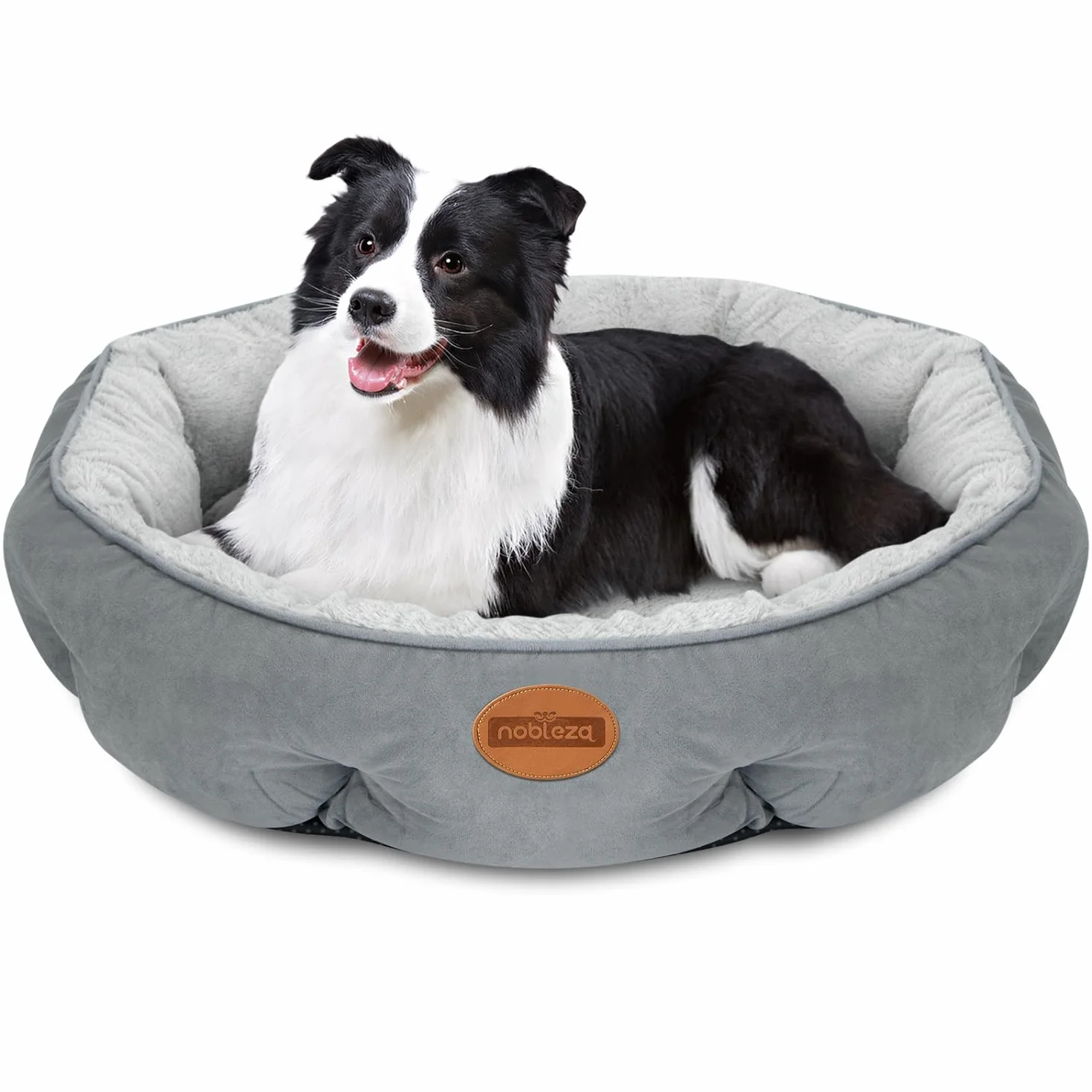 Nobleza Cama para Perros Pequeños, Cama Lavable para Mascotas, Sofá Redonda de Perros y Gatos Antideslizantes y Antiestres, Felpa Suave y Mullida, Bordes Elevados, Gris, Ø80 x 18 cm