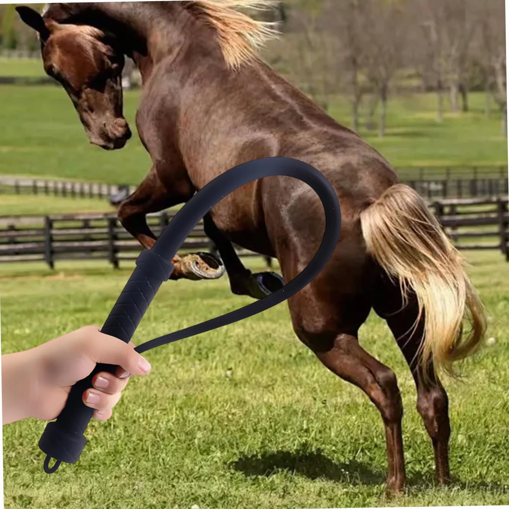 Látigo para Caballos de Silicona 24 Pulgadas Fusta Montar Entrenamiento Mango Antideslizante