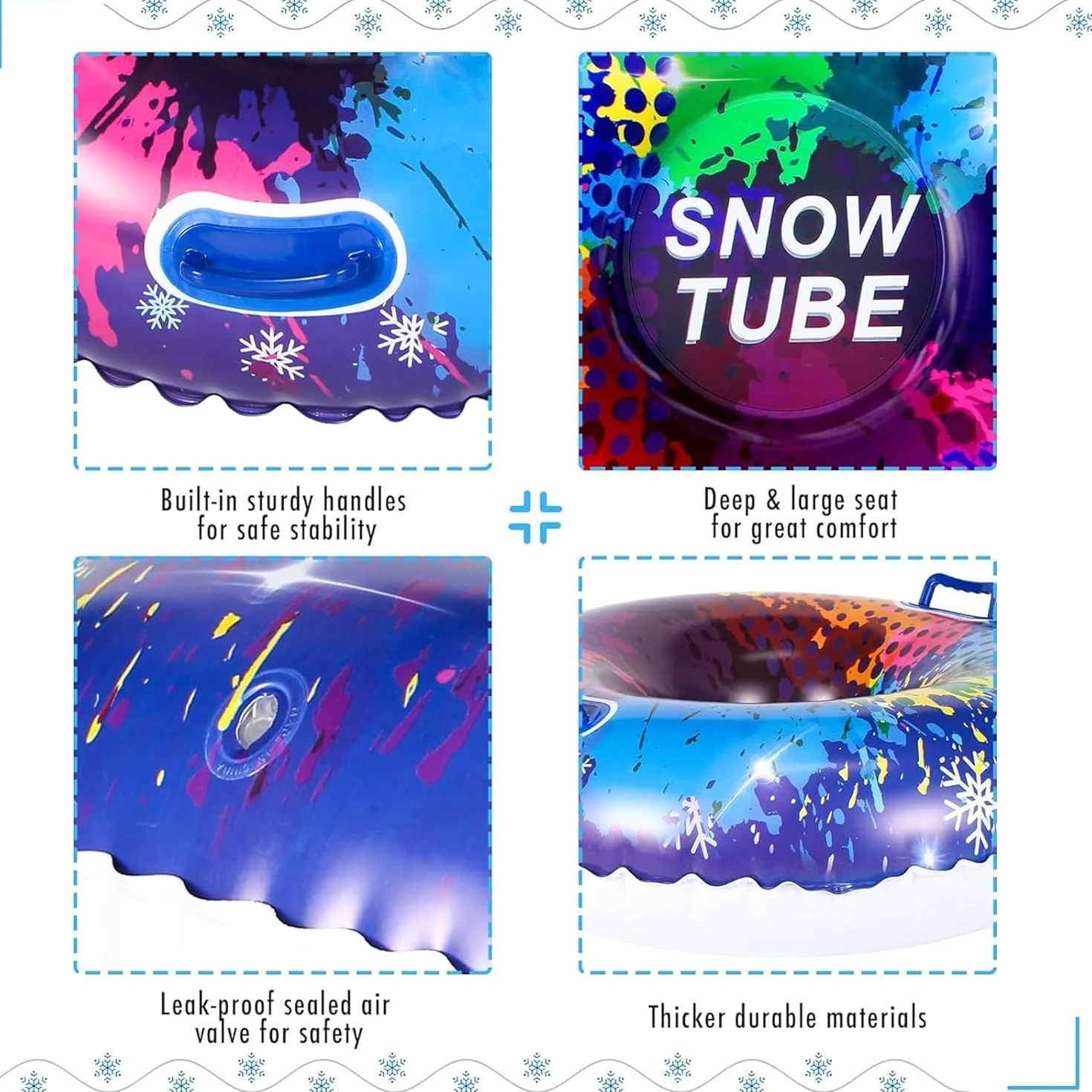 Tubo de Nieve Inflable Resistente 90 cm PVC Reforzado Prueba de Heladas Asas Integradas Trineo Invierno Aire Libre