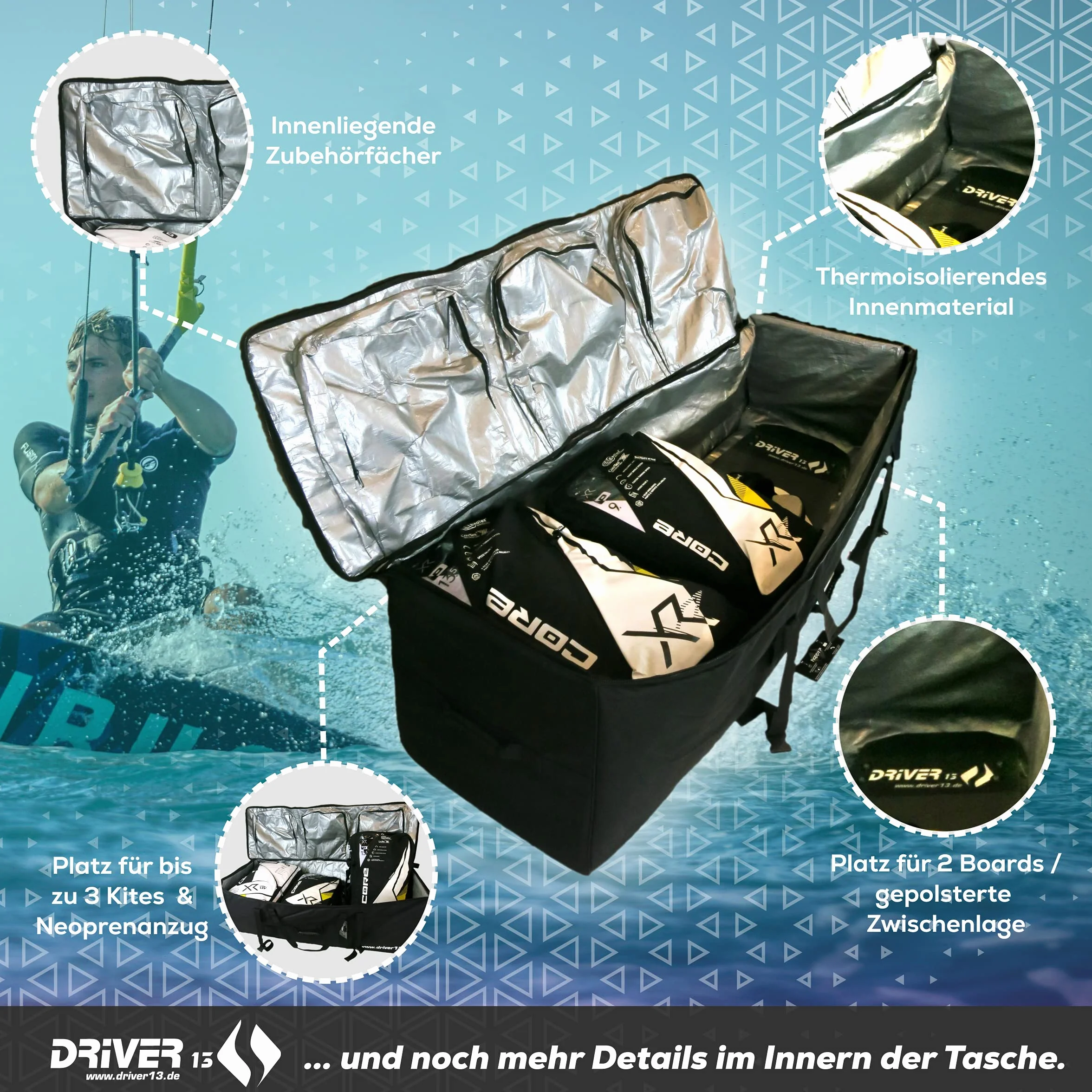 Bolsa de Viaje para Kiteboard Traveler 152 cm, 266 L, Negro
