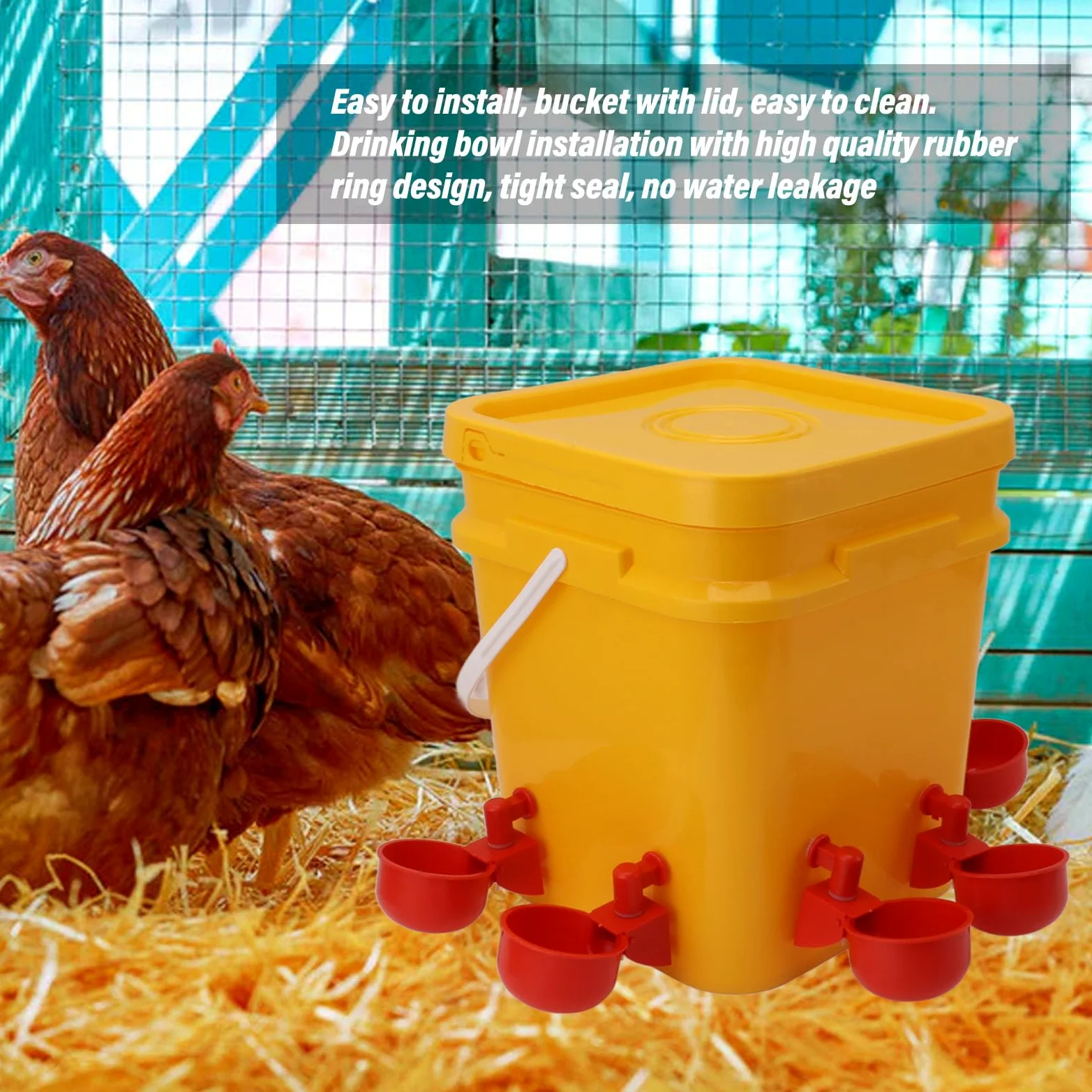 Bebedero Automático para Pollos, Equipo para Beber, Bebedero para Aves de Corral, Ganso, Pato, Barril, Taza para Cría de Pollos, Bebederos (Cubo + Tazón Azul Grande + Tornillos