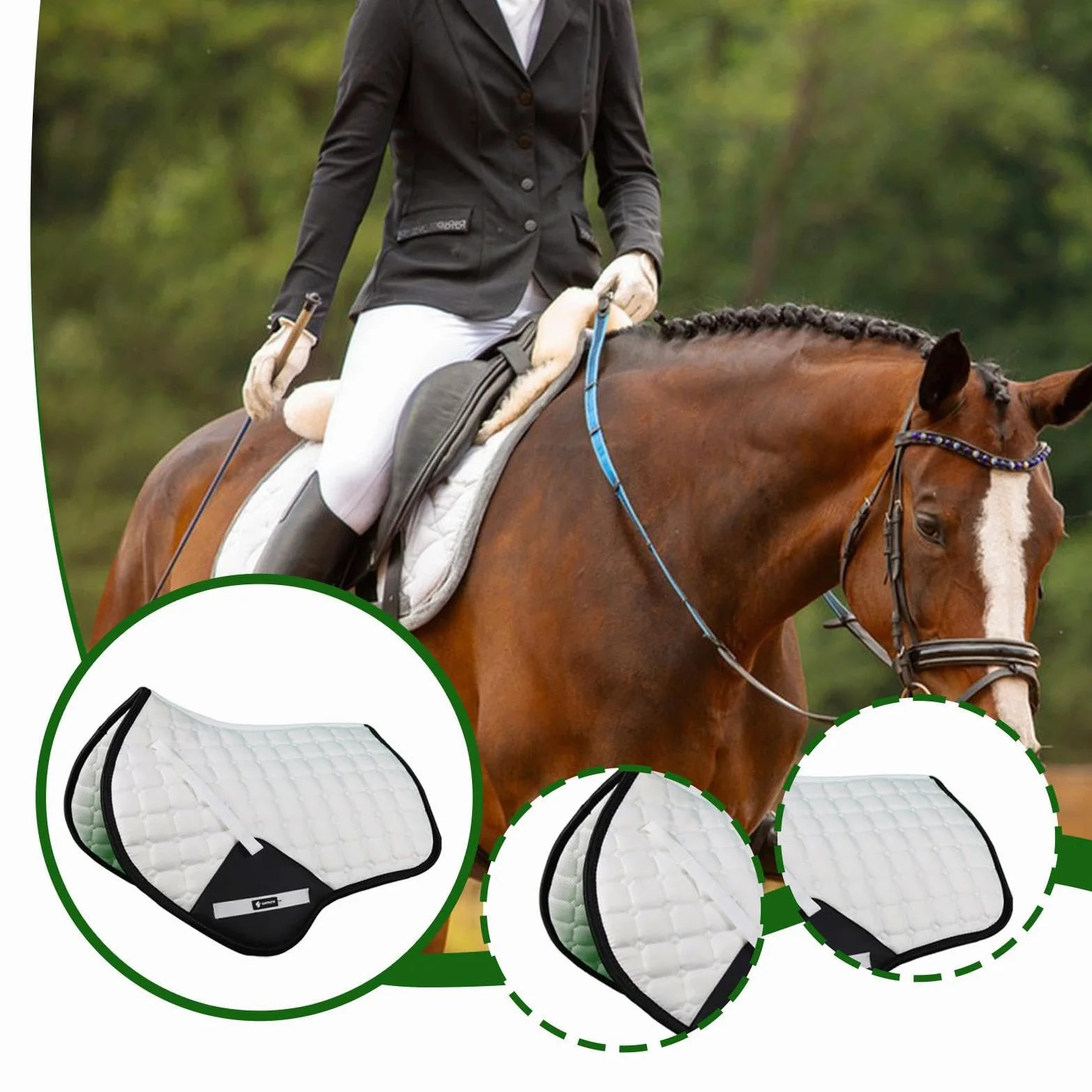 Manta para Caballo Almohadilla de Silla de Montar Cojín Ecuestre Antideslizante Absorbente de Sudor de Lona Adecuada para Entrenamiento Salto Ecuestre