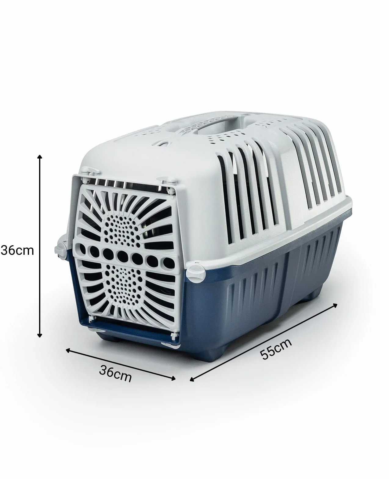 lionto Caja de Transporte de plástico Reciclado para Perros y Gatos, Caja de Transporte para Mascotas, 55x36x36 cm, Azul Oscuro