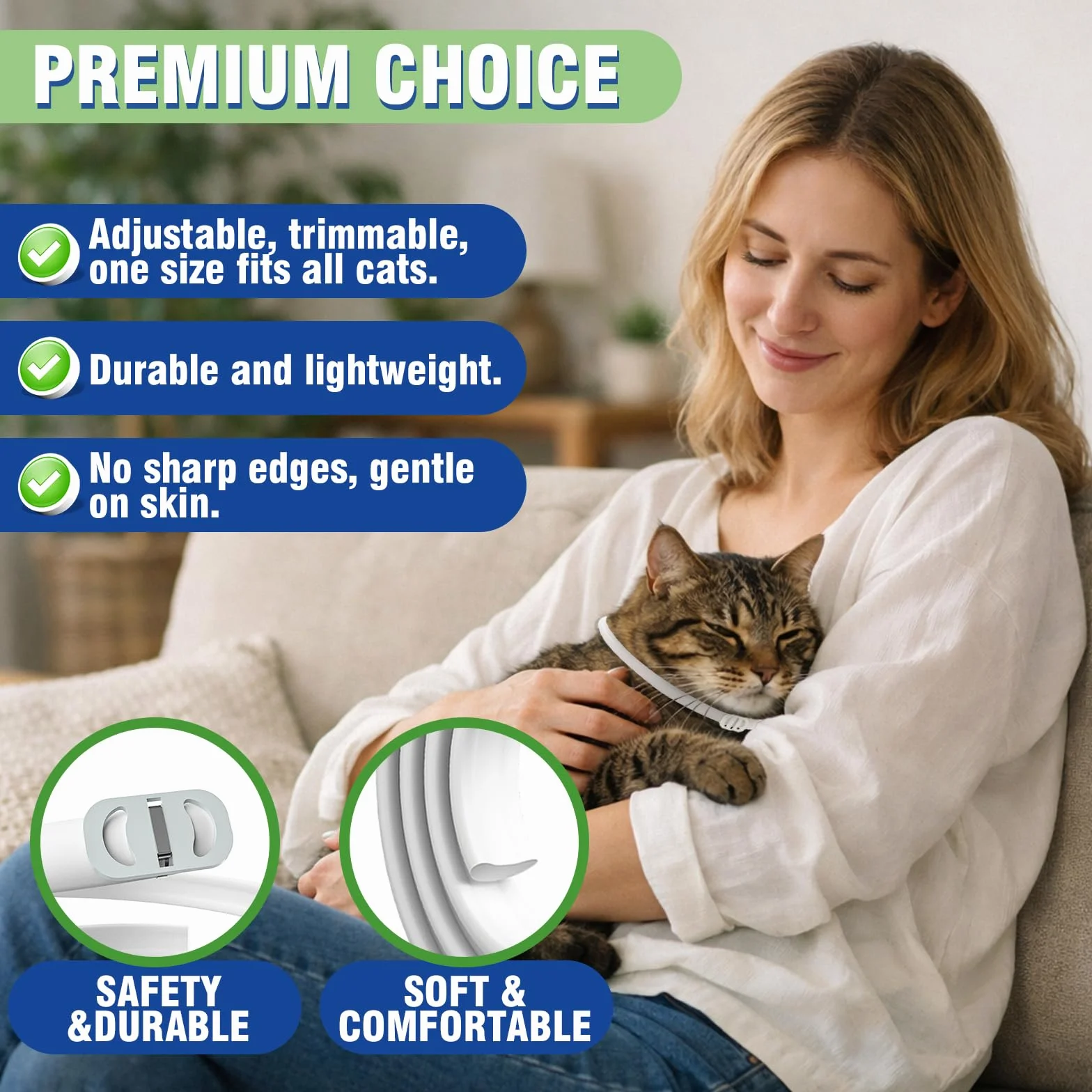 Inpumo Collar Antiparasitario para Gatos, Collar Antipulgas y Garrapatas Ajustable, Gregado con Aceites Naturales, Impermeable, Apto para Todos Los Gatos,12 Meses de Protección (1 Pack)