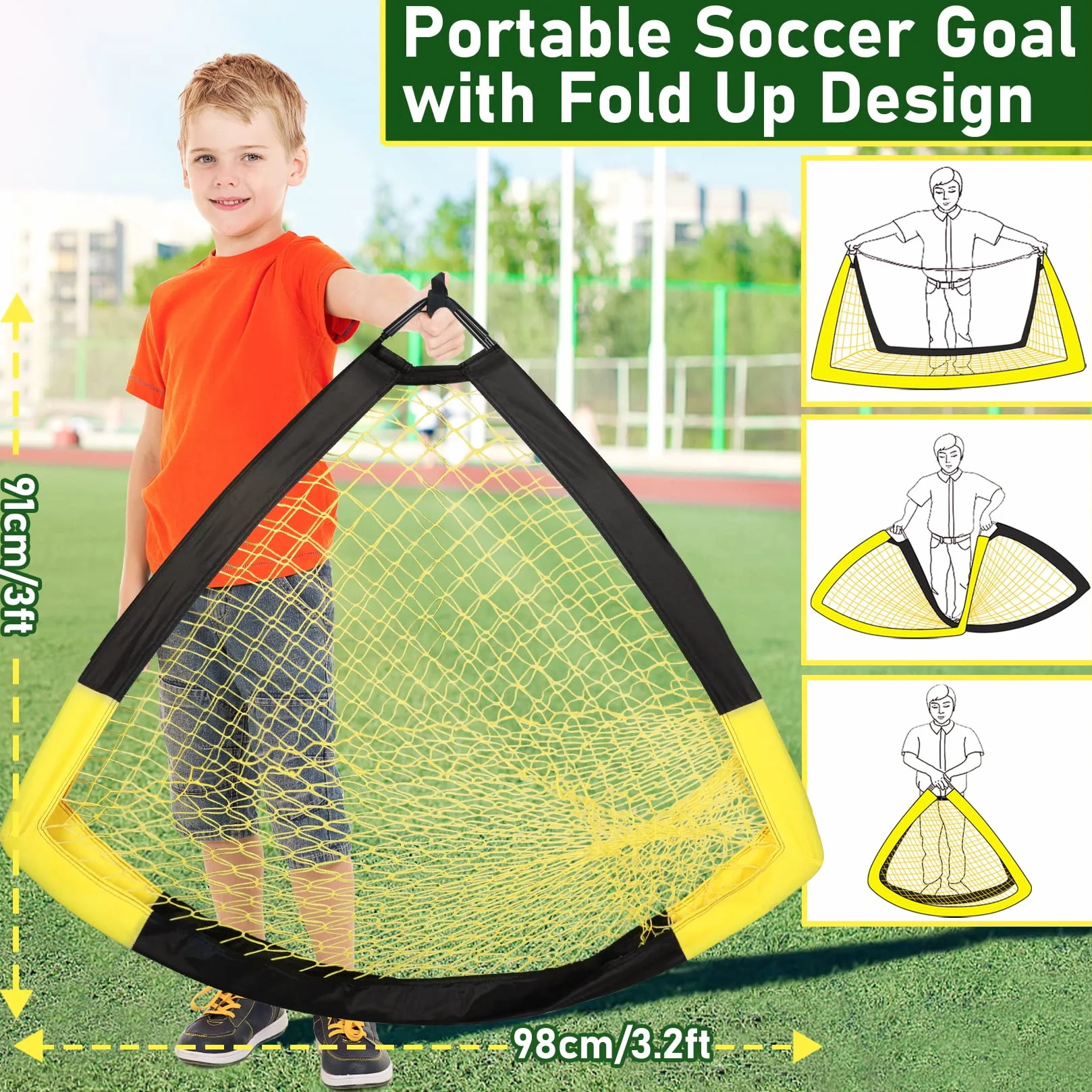 Happy Jump Portería de Fútbol Pop-Up Plegable 120x91 152x110 213x152 cm Portátil para Jardín Entrenamiento