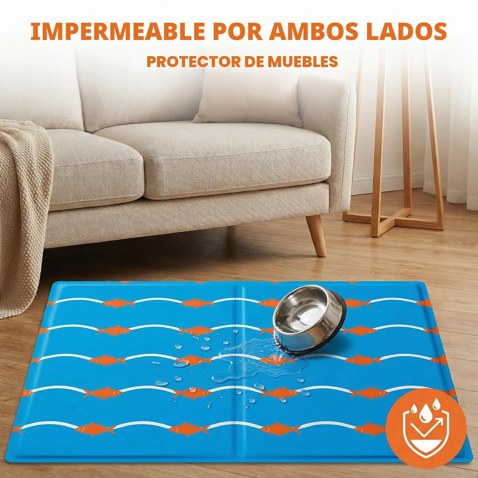 Qoosea Alfombra Refrescante para Perros y Gatos 50x65cm - Diseño Peces y Olas, Colchón Enfriador Autorefrescante, Impermeable y Plegable para Casa Coche y Viajes