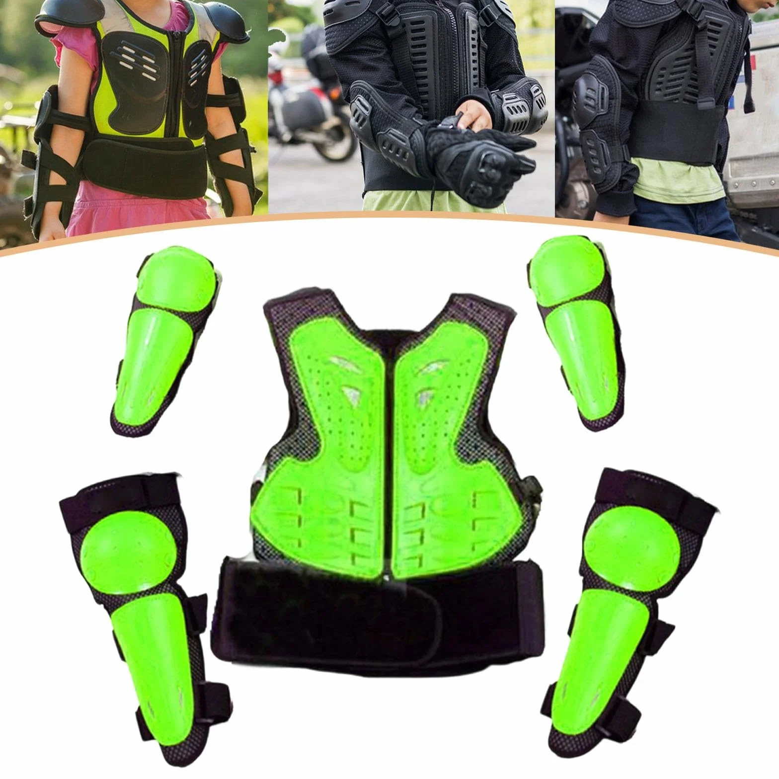 Traje de protección para niños para Motocicleta, Rodilleras y Coderas Transpirables