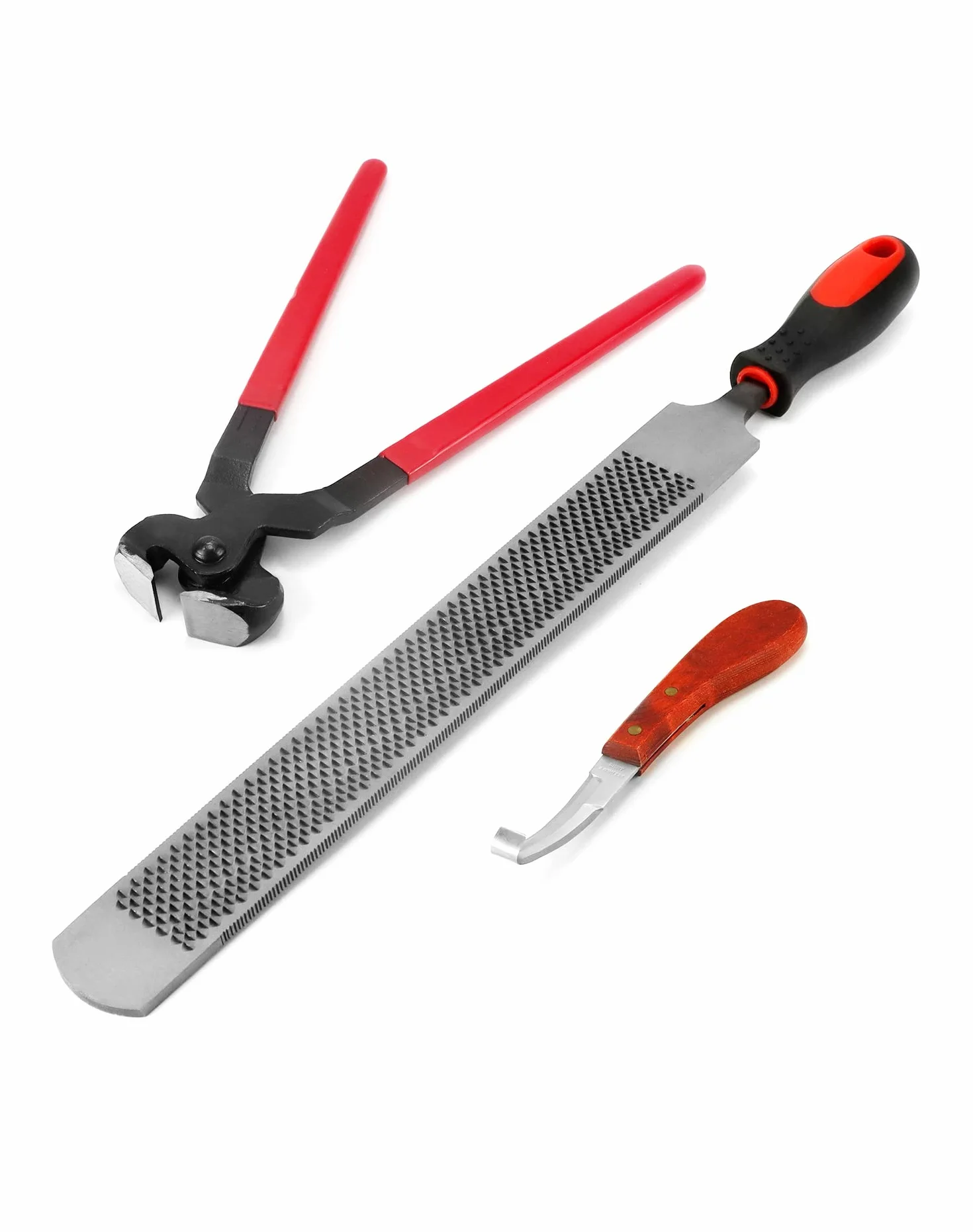 QWORK® Juego de 3 Herramientas de Herrador para Cuidado de Cascos, Cuchillo para Pezuñas, Cortadora y Escofina para Recorte y Limpieza