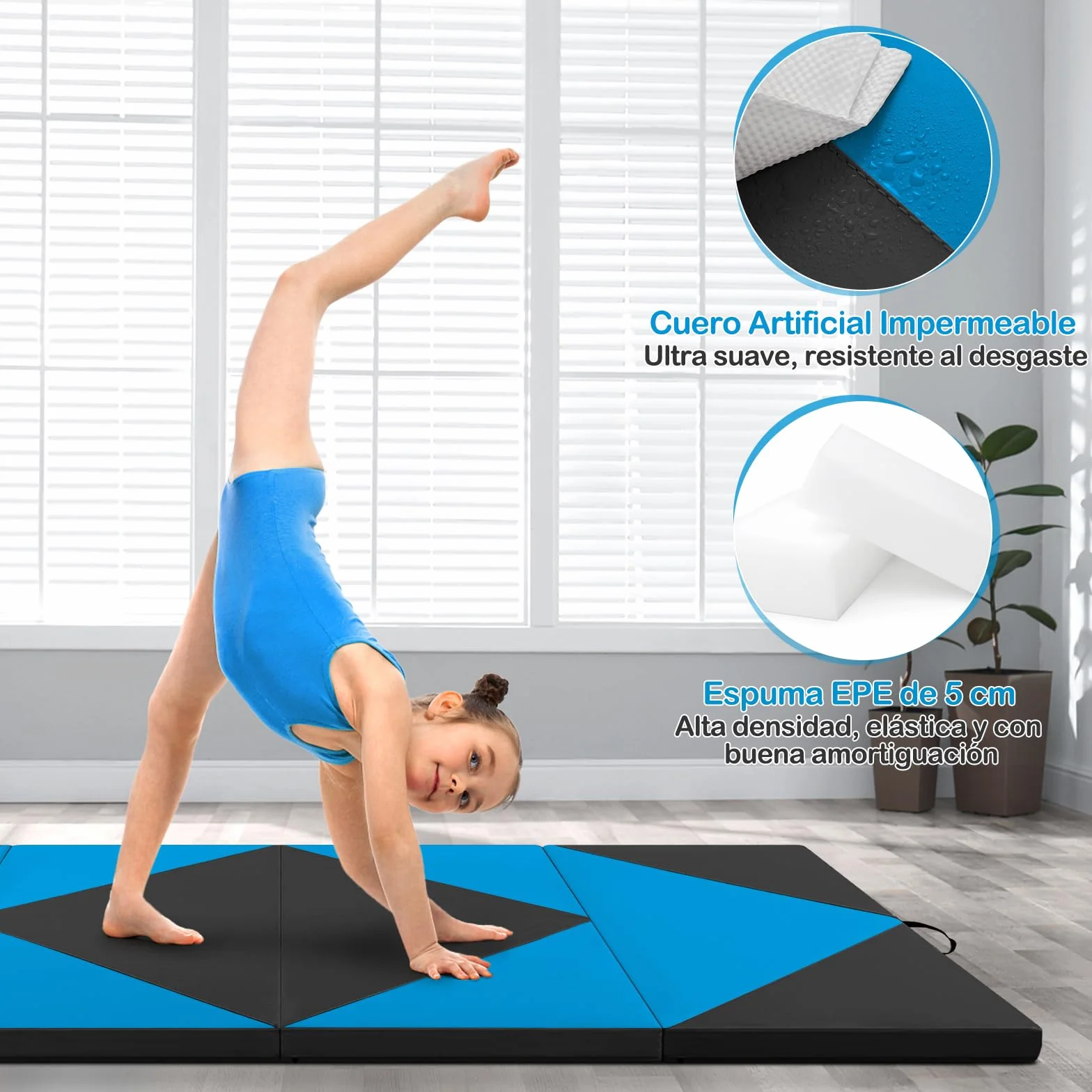 COSTWAY Colchoneta de Gimnasia Plegable 240 x 117 x 5 cm, Esterilla de Piel PU para Ejercicio Aeróbico