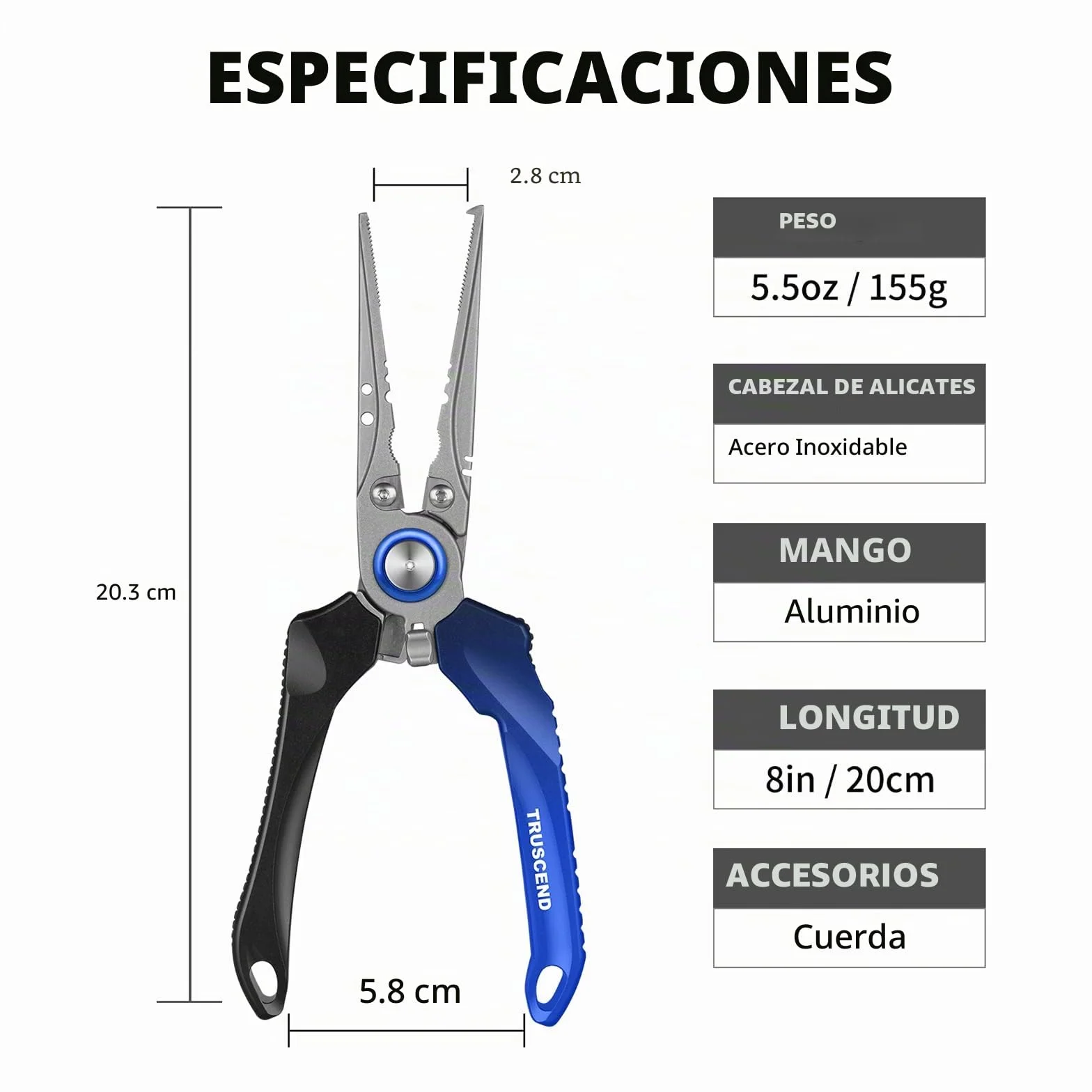 Truscend Alicates de Pesca con Cortador de Mo-V Blade Recubierto de Teflón Multifunción