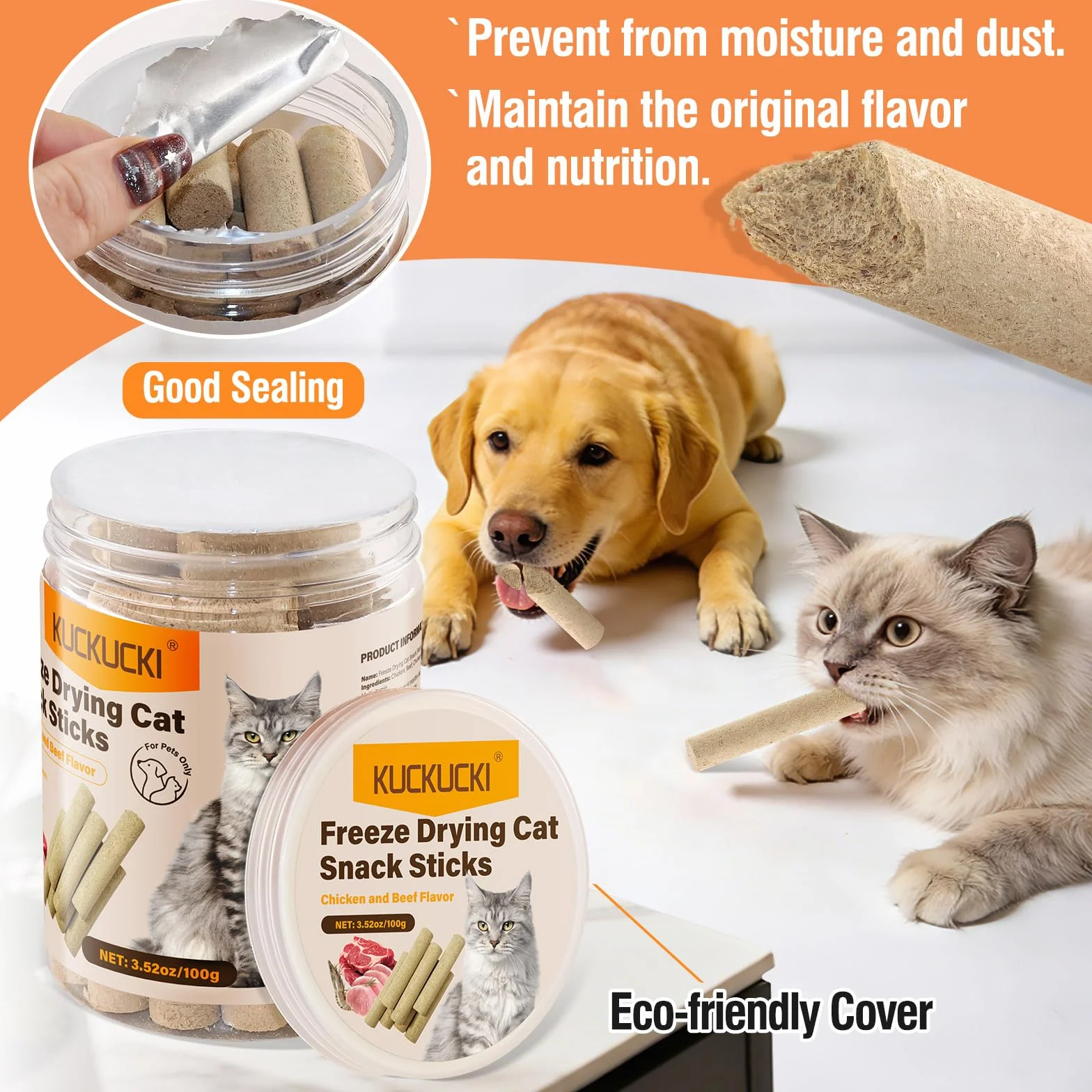 Snack Liofilizado de Pollo para Gatos, Carne de Vacuno Crujientes Snack para Gato Perros, Golosinas para Gatos Icas en Proteínas