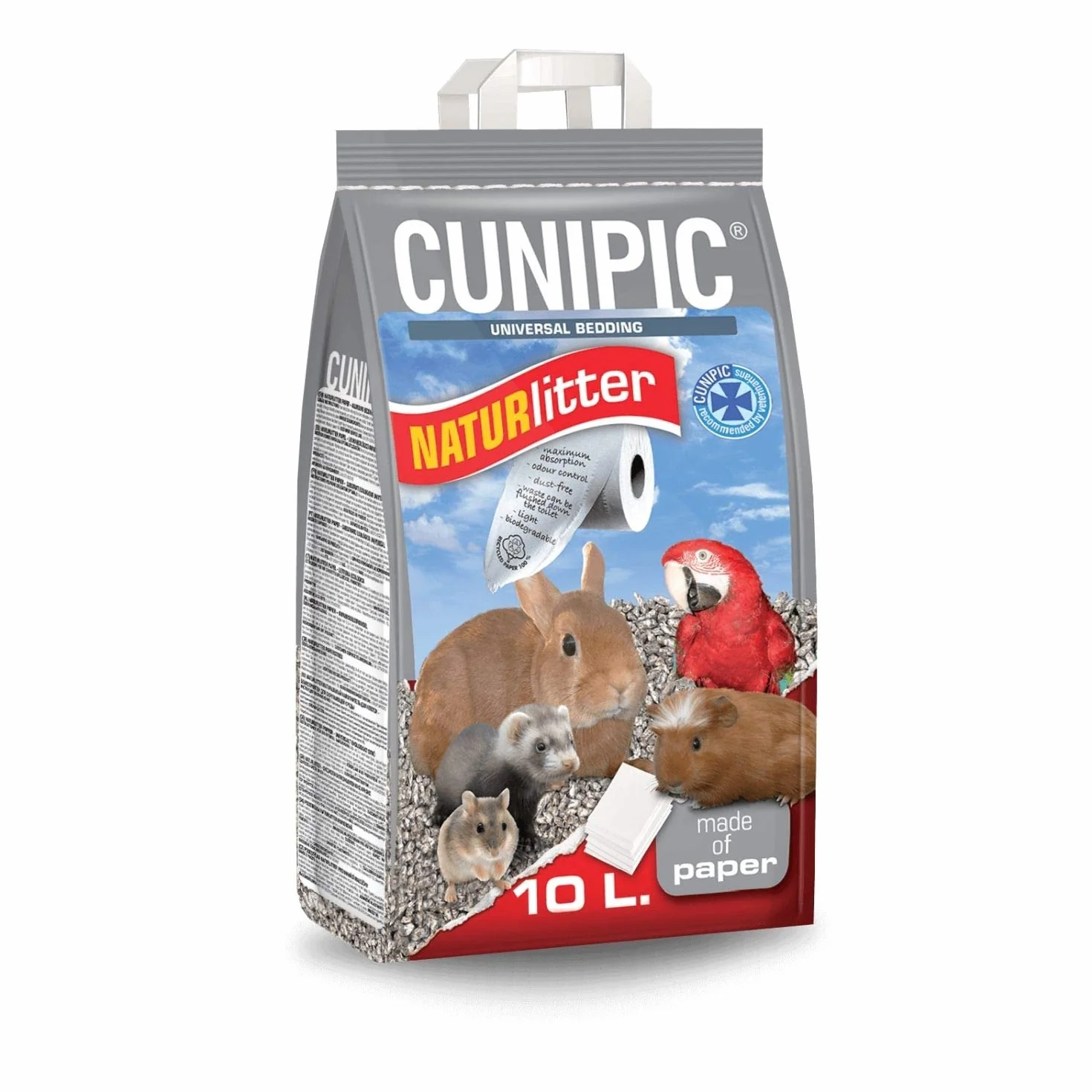 CUNIPIC Naturlitter - Lecho Ecológico de Papel, 10 litros - Lecho para Conejos Cobayas Chinchillas Roedores- Papel Absorbente