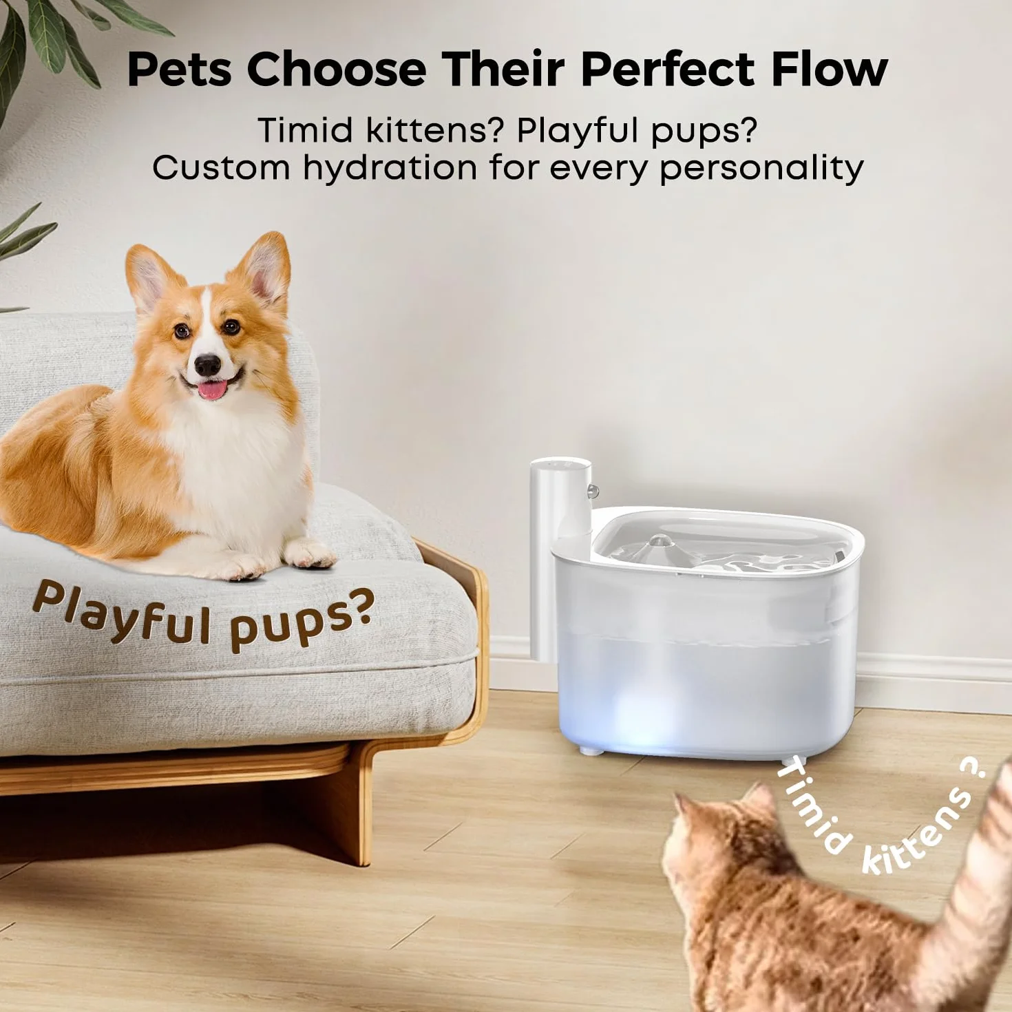 Fuente para Gatos sin Cable a Pila con Sensor de Movimiento, 2.6L Fuente de Agua Fria para Gatos con Bateria 3000mAh Recargable, Bebedero Automático a Prueba de Salpicaduras