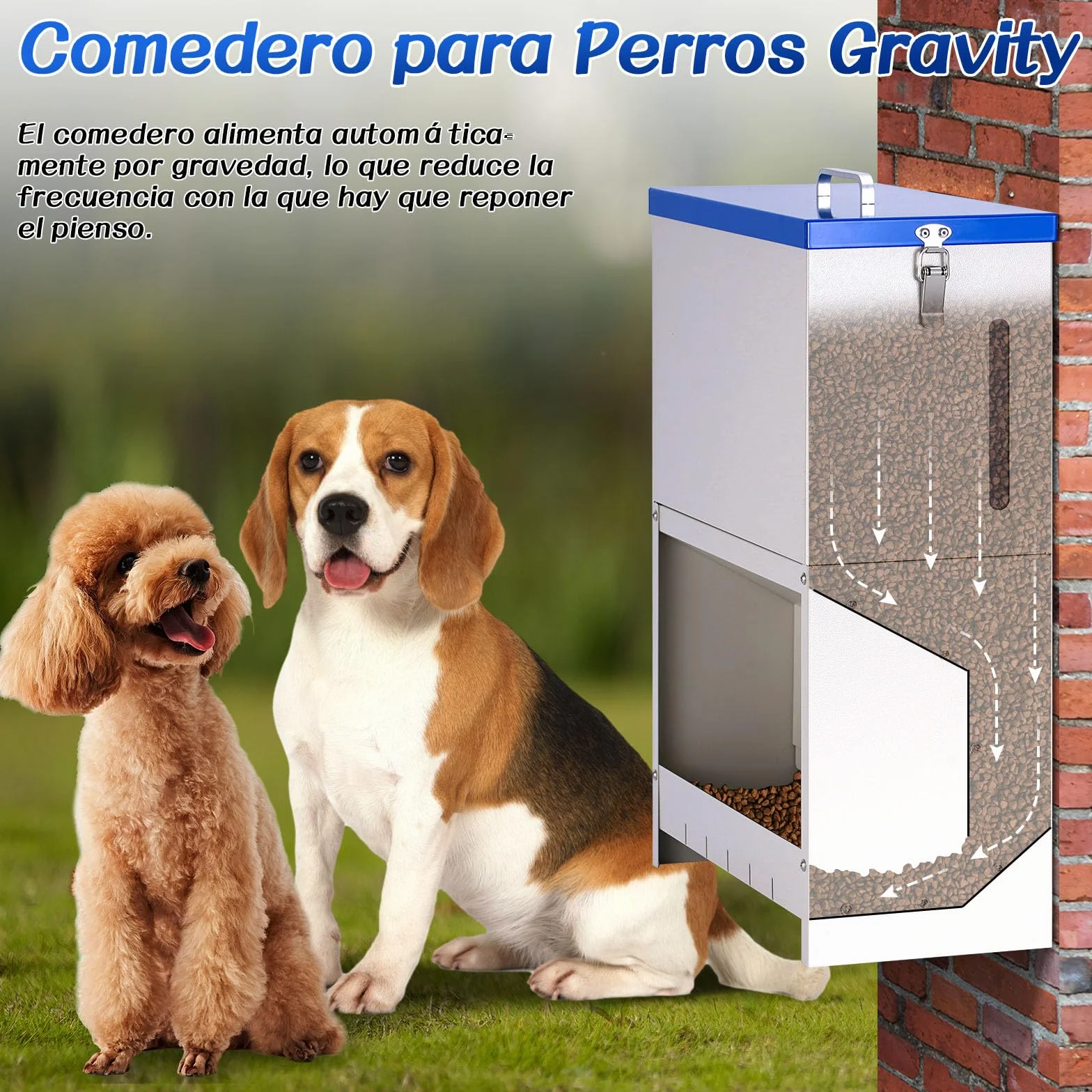Dispensador automático de Comida para Perros 10 kg Alimentación automática para Dispensador de Comida para Perros al Aire Libre de Gran Raza Alimentación de Gravedad galvanizada
