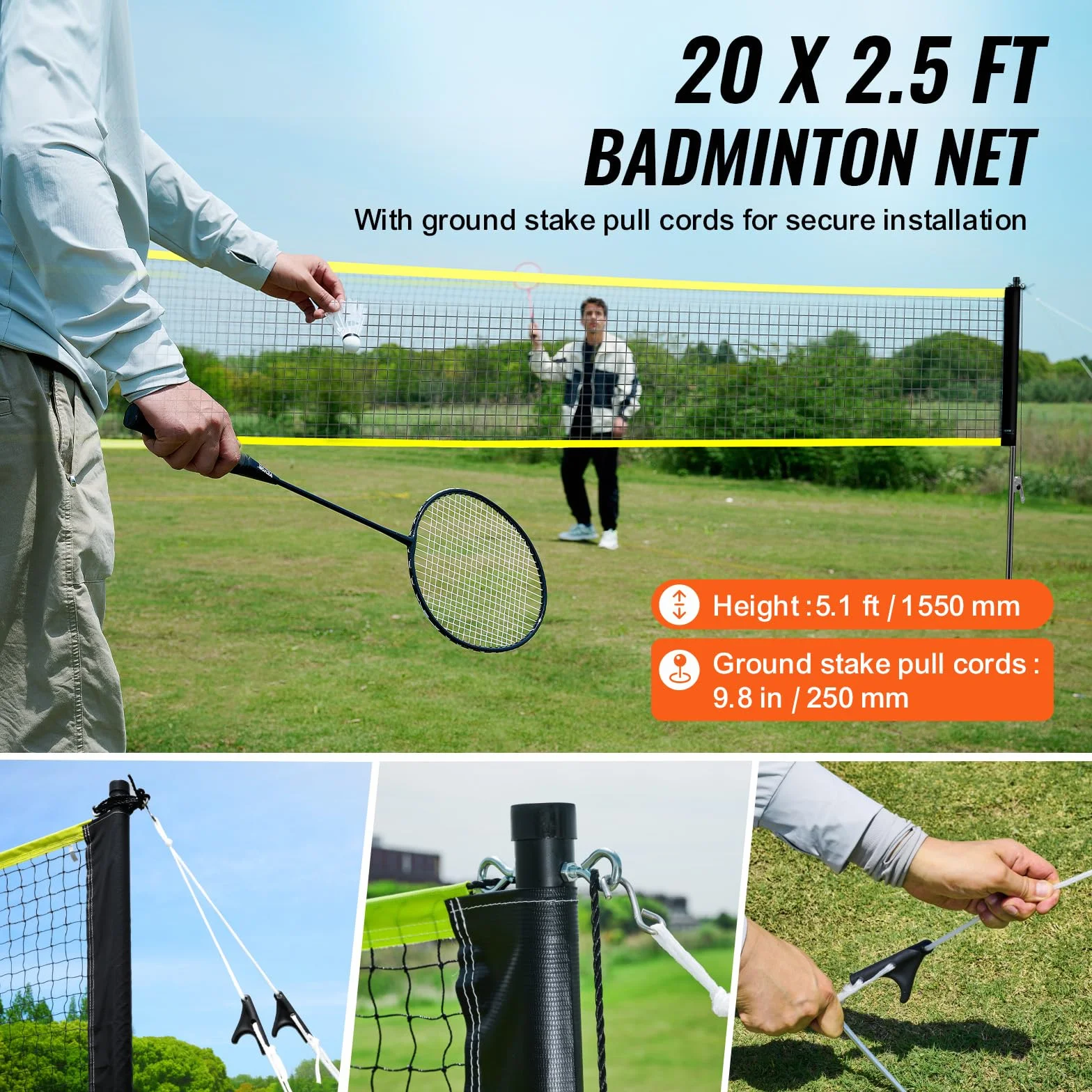 VEVOR Juego de Red de Bádminton Portátil con Postes, Bolsa, 4 Taquetas y 3 Volantes