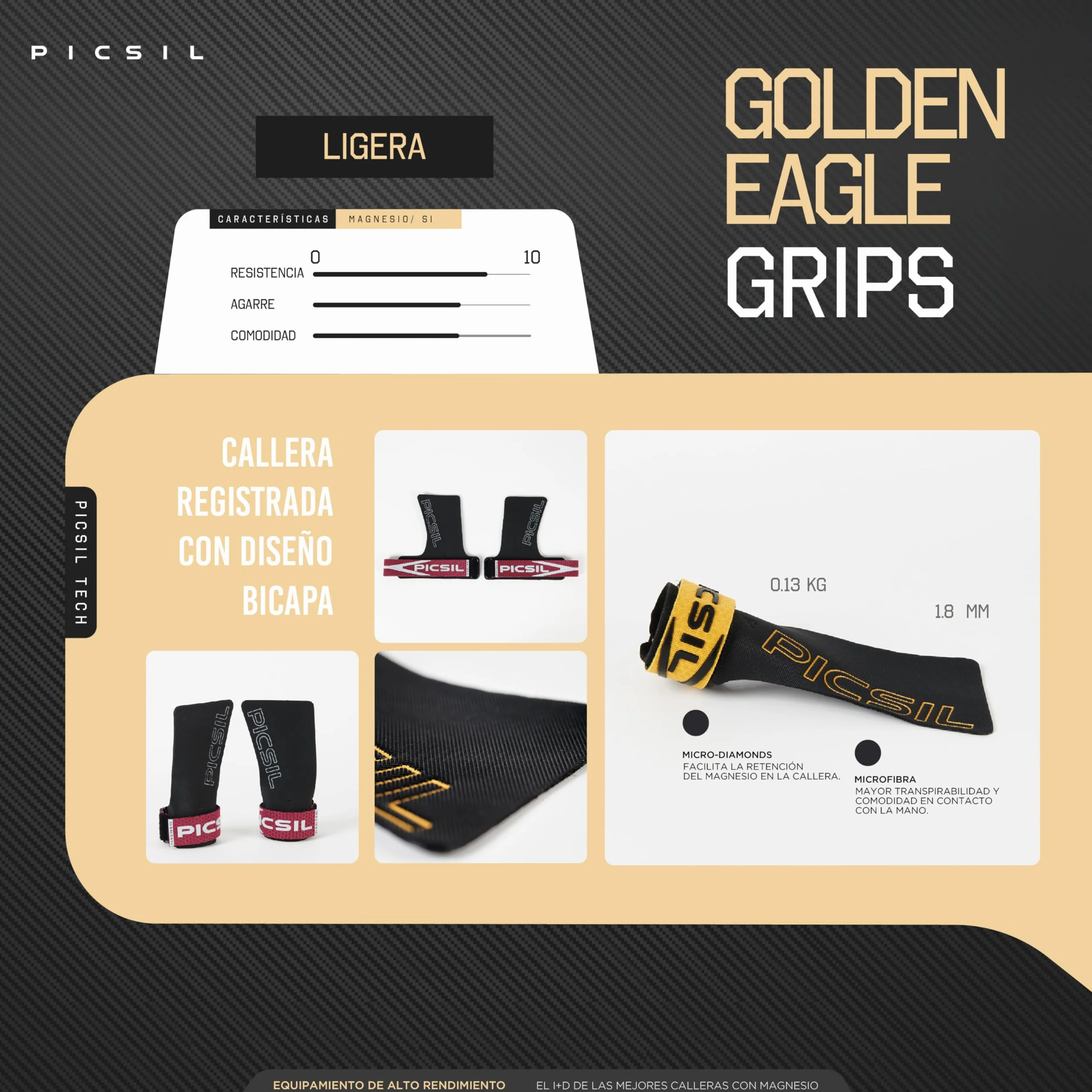 PICSIL Calleras Golden Eagle Grips de Competición Material Híbrido para Cross Training Calistenia Fitness