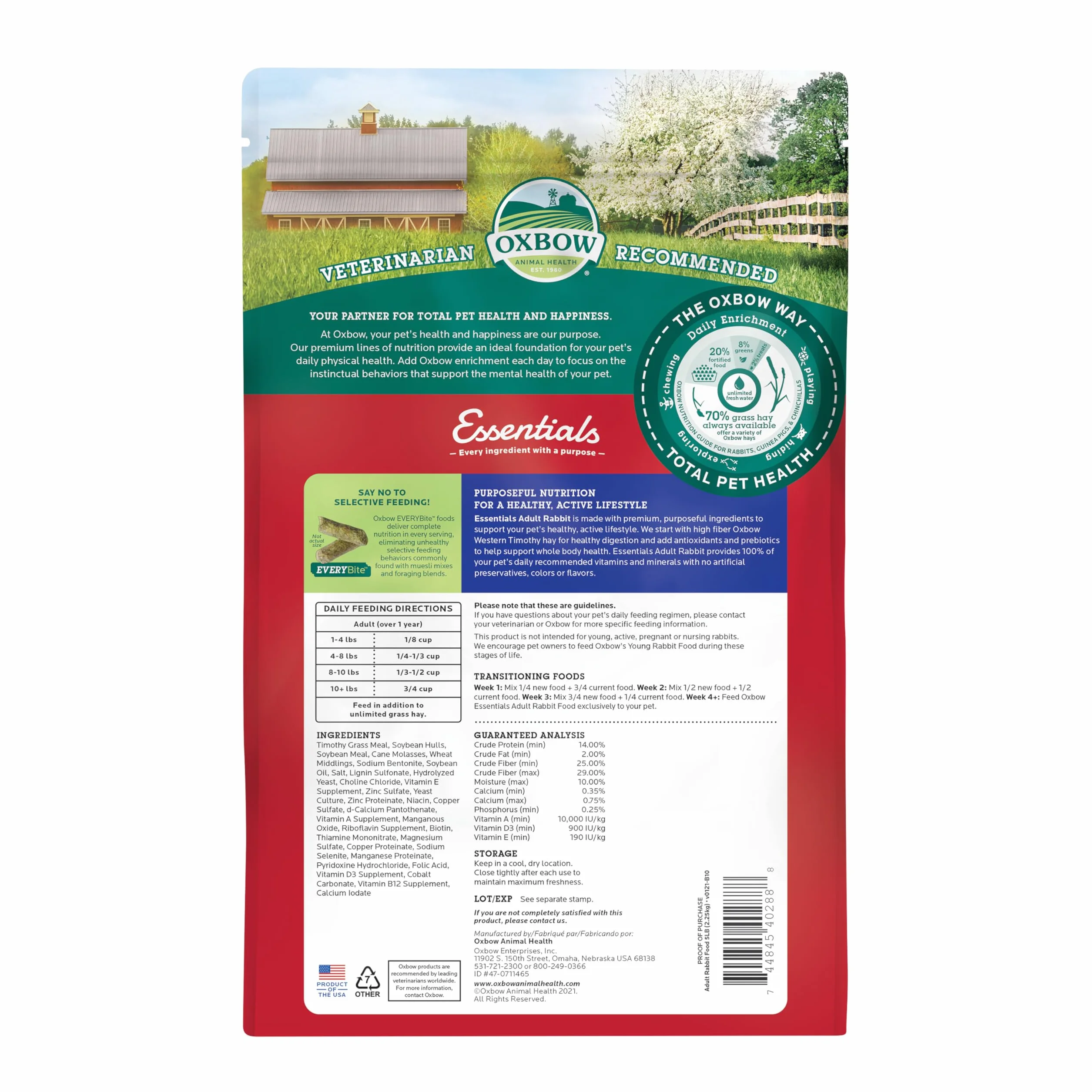 Oxbow Bunny Basics Alimento Timothy Pellet Alto en Fibra para Conejos - 2,25 kg