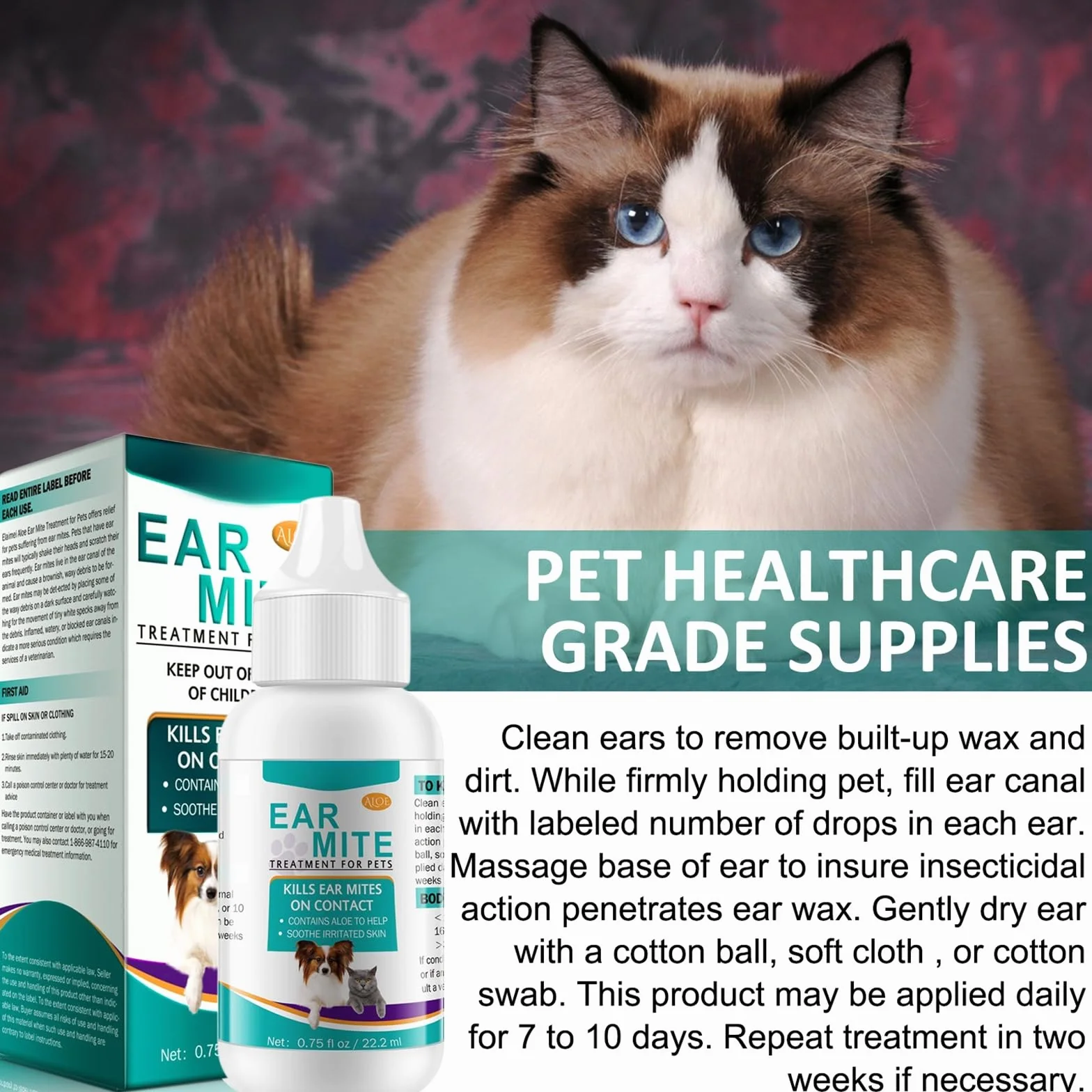Gotas Limpiadoras para Oídos para Perros y Gatos, Solución de Cuidado para Orejas Suave y Eficaz, Elimina Suavemente la Cera la Suciedad y los Malos Olores