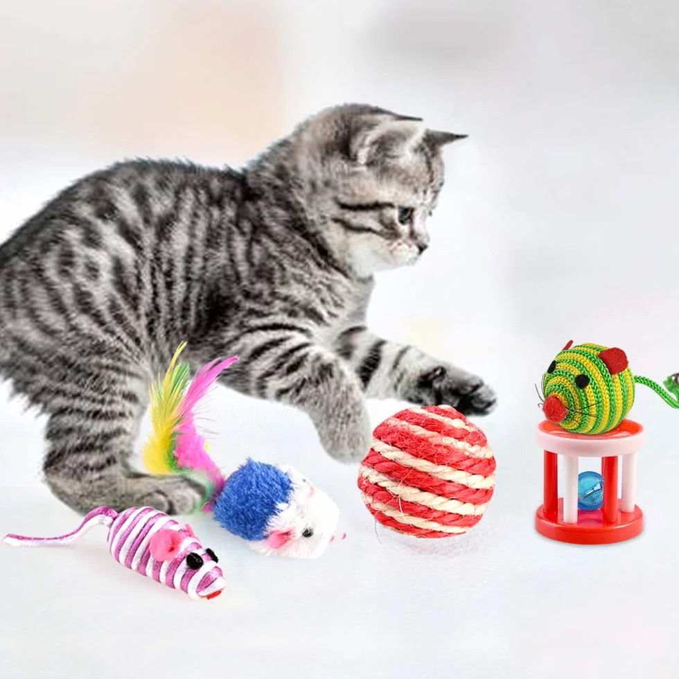 GOLDGE Juguetes para Gatos, Juguete Gato Interactivo, Juegos de Gatos Accesorios, Cat Toys, Cosas para Gato con Plumas, Ratóns, Pelota, Almohada y Juguete Interactivo Varias