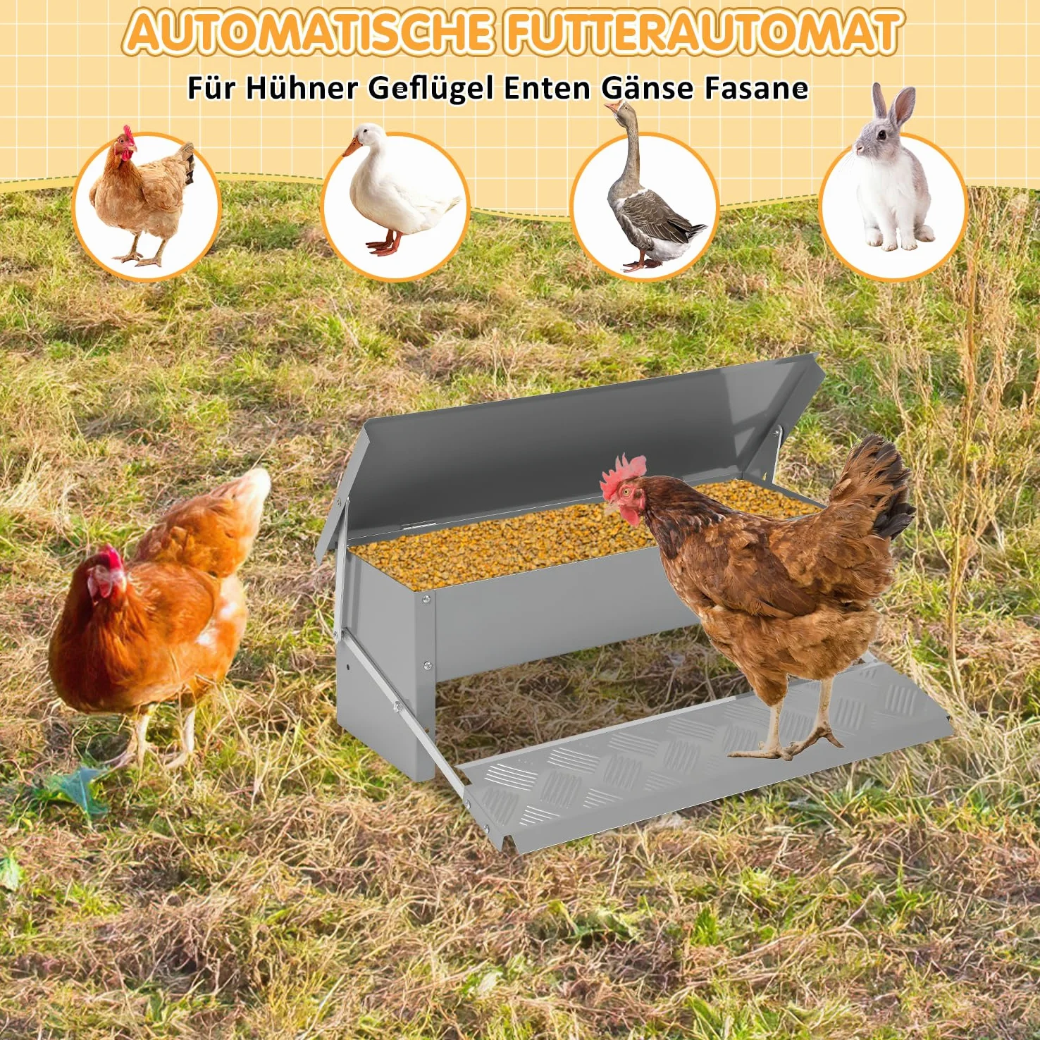 Comedero automático para mascotas con tapa de acero inoxidable, 5 kg, comedero automático para gallinas, 2 comederos, diseño antideslizante e innovador bisel interior, ideal para perros y