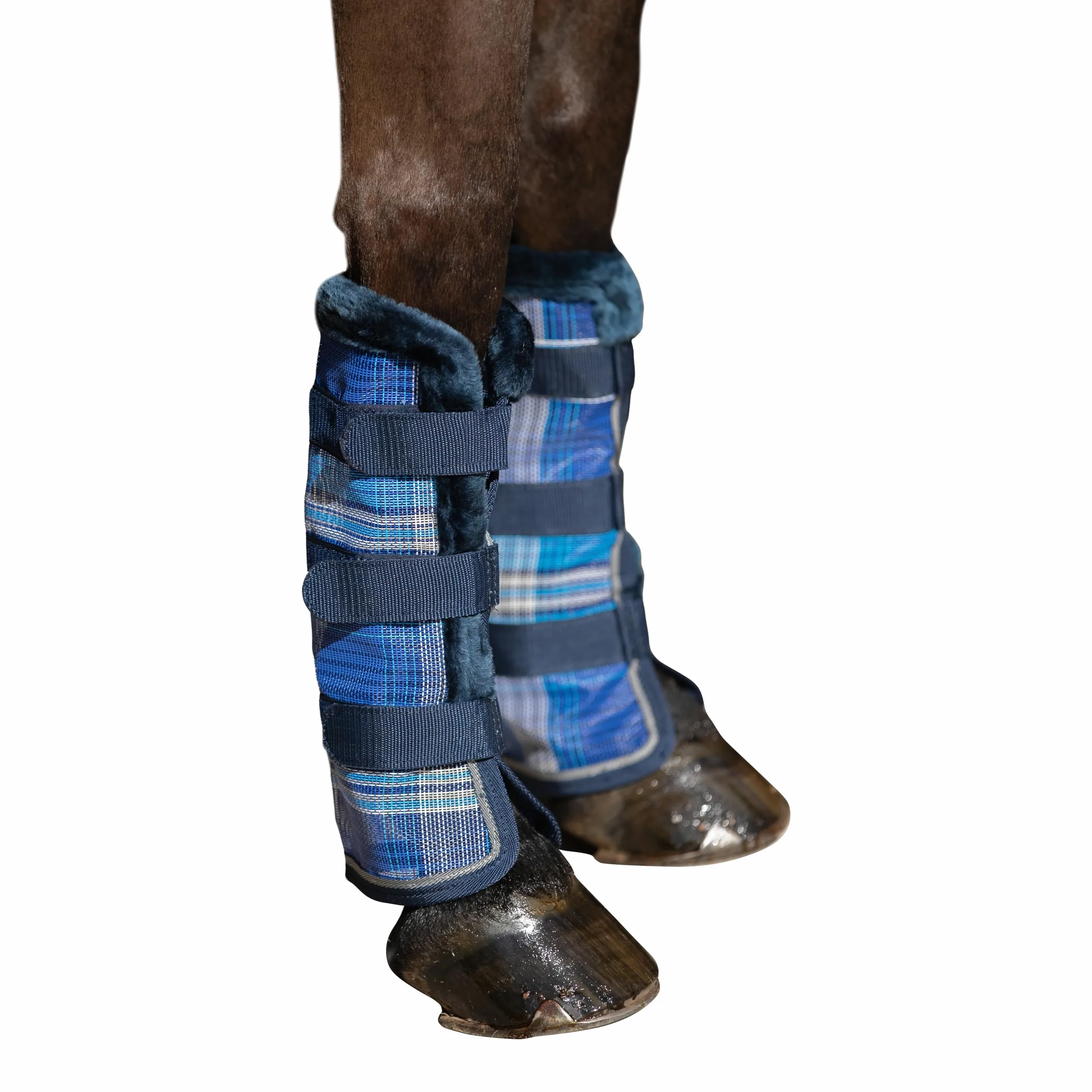Kensington Botas de mosca para caballo, con ribete de forro polar, tecnología Stay-Up, protección contra picaduras de insectos y rayos UV, se venden en pares (2 botas), tamaño grande, color azul