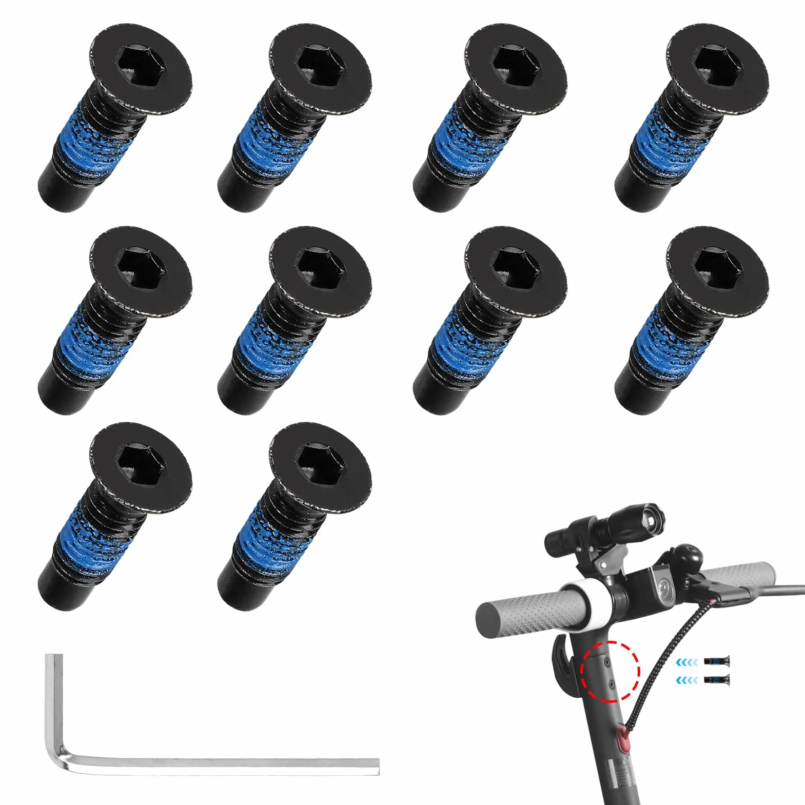 Jetstream Tornillo Patinete Eléctrico 10 Piezas, Pernos Cabeza de Frente Compatibles con Mayoría Patinetes