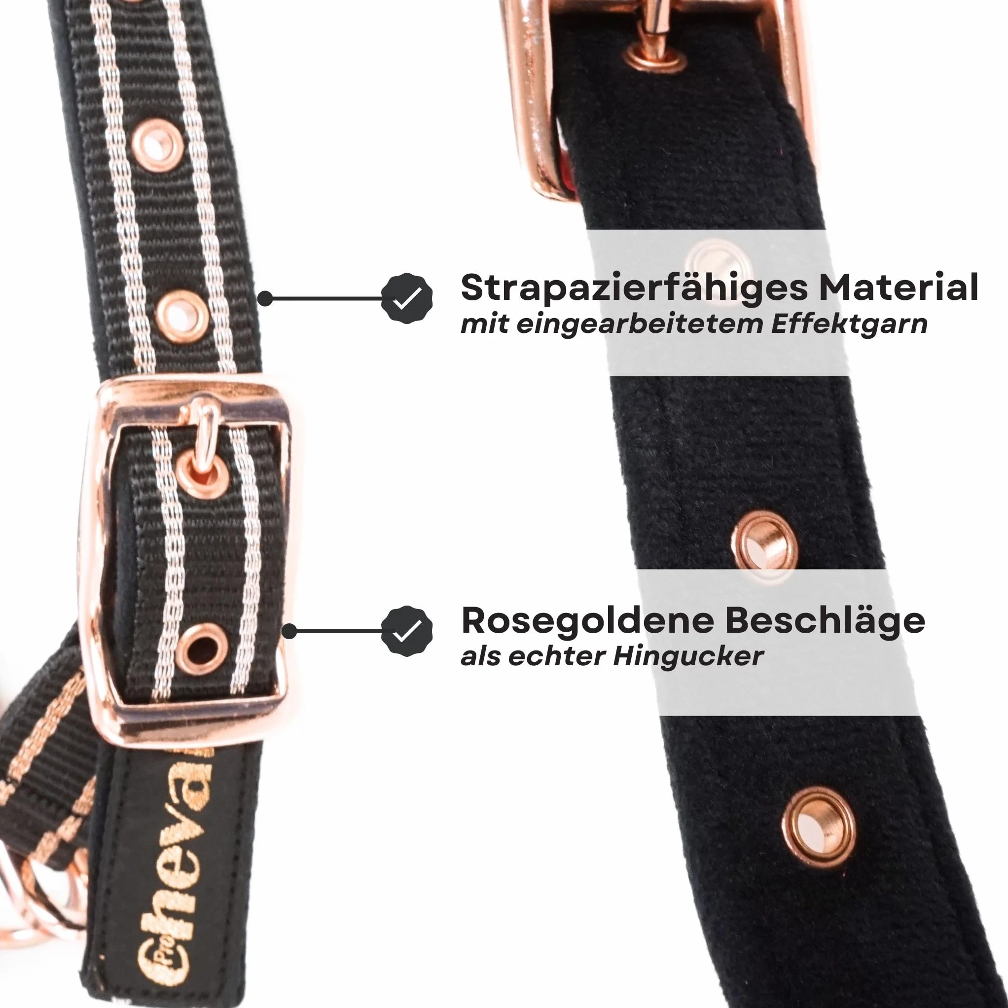 Cabestro para caballos con brillo en color oro rosa, cabestro para caballos en negro y rosa, ajustable en 2 posiciones (Negro oro rosa con cuerda, sangre caliente (completo))