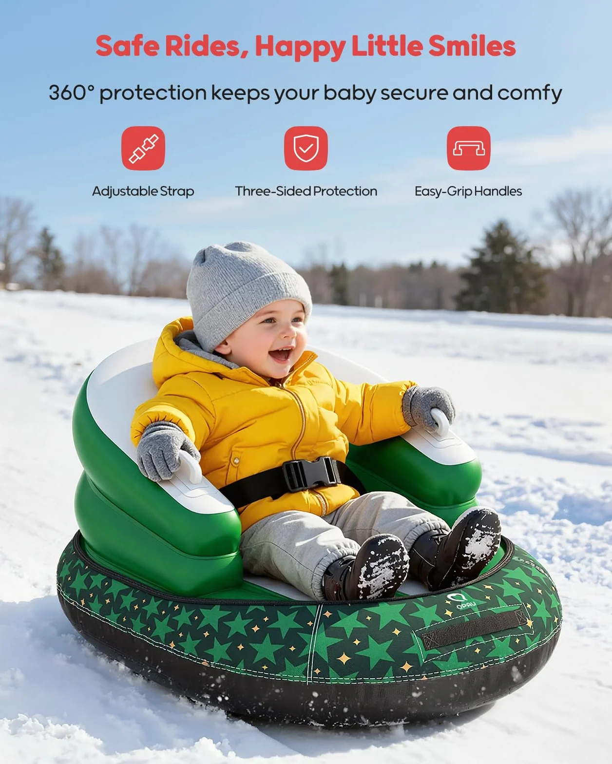 QPAU Trineo Inflable para Bebés y Niños - Air Sleigh de Invierno con Funda de Lona, Correa de Remolque, Asas y Protección 3 Lados