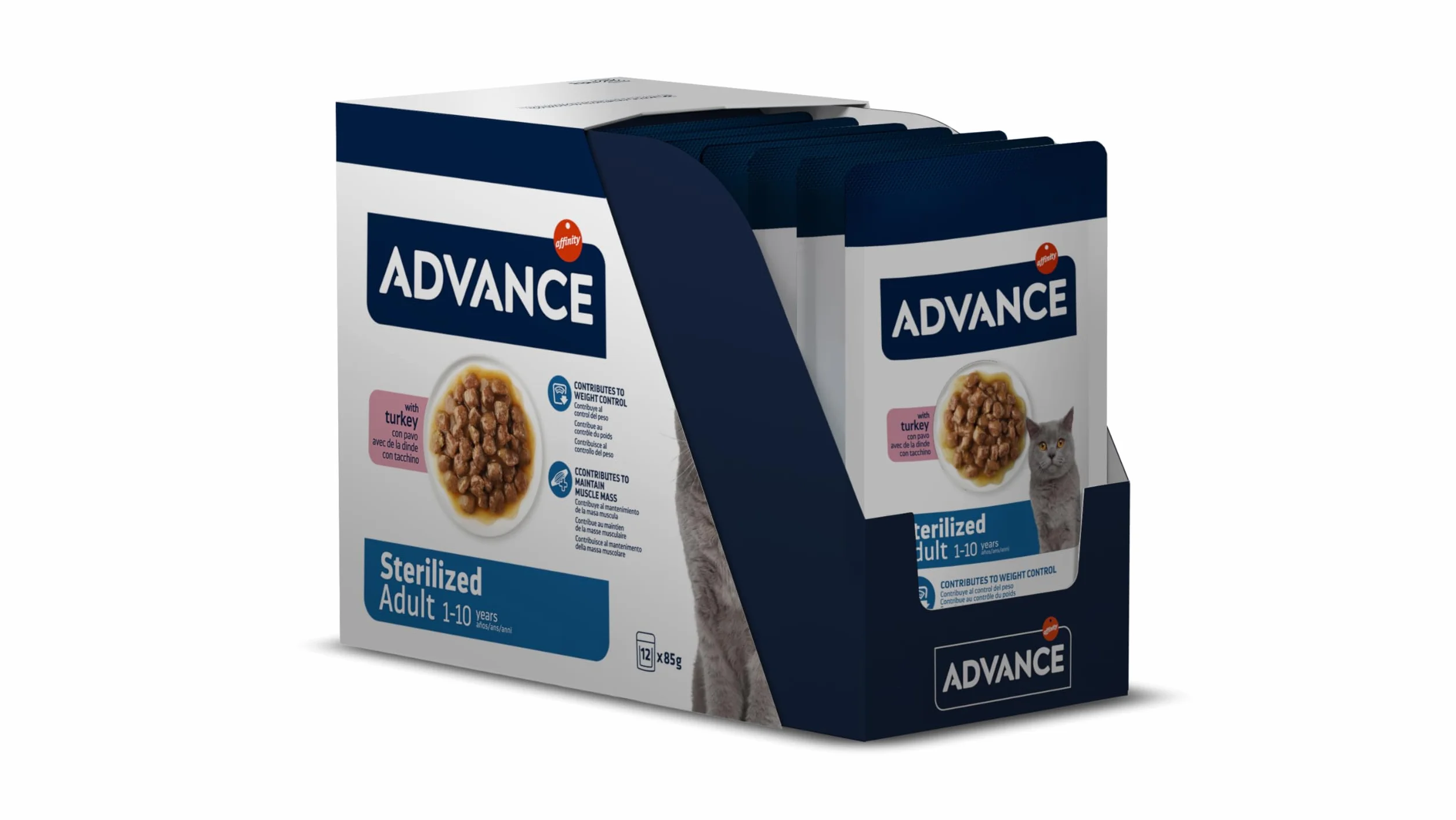 Advance Comida Húmeda para Gatos Adultos Esterilizados con Pavo, Multipack 12 x 85 g, Total 1.02 kg