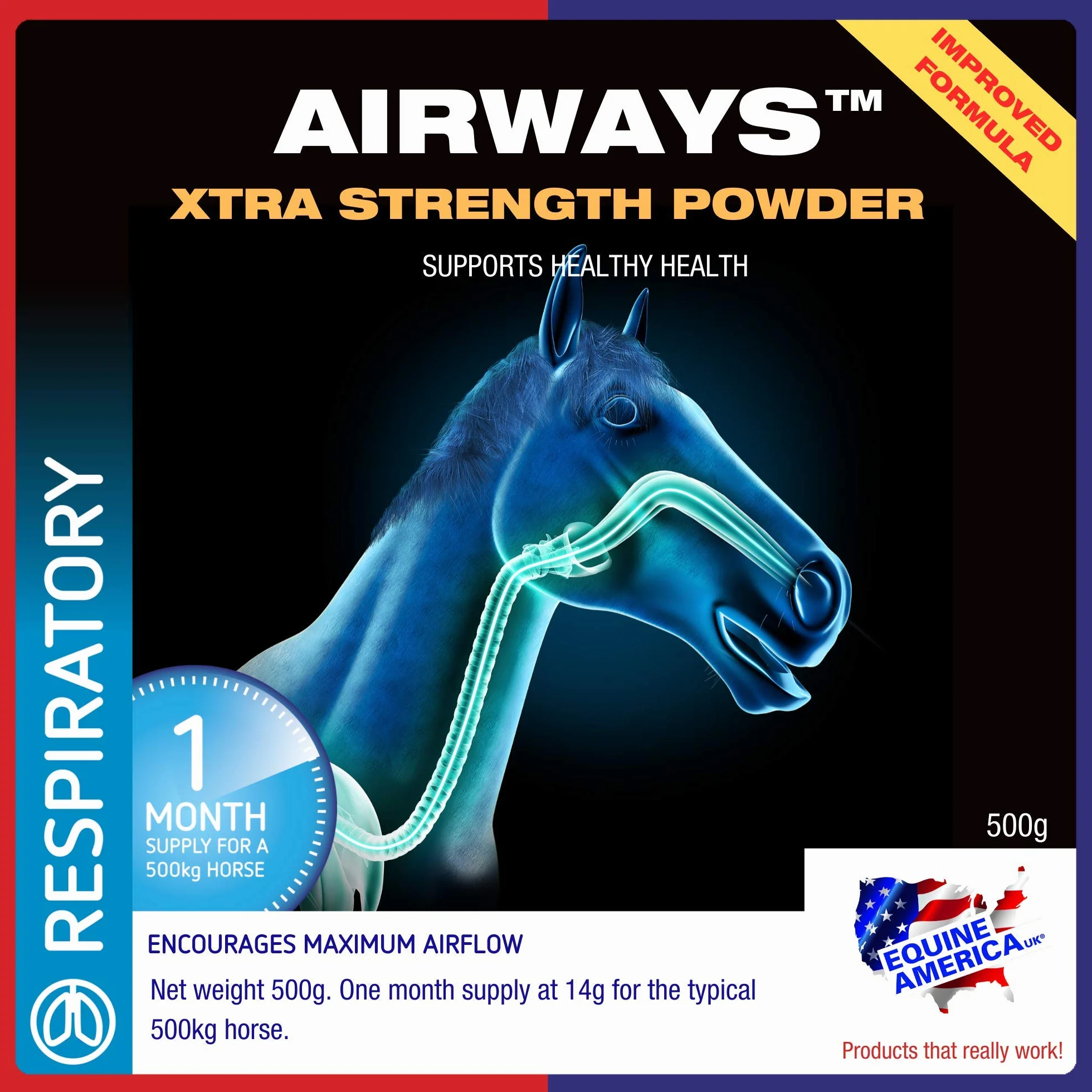 Equine America Pienso en Polvo para Caballos Airways Xtra Strength 500 g