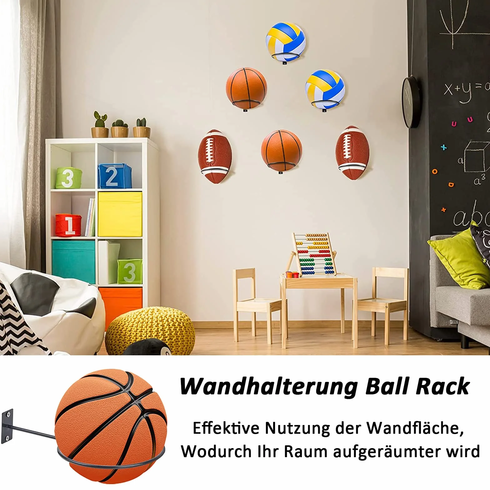Soporte de Pared para Pelotas Metal 8 Piezas con Tornillos y Tubos Negro Baloncesto Fútbol Rugby